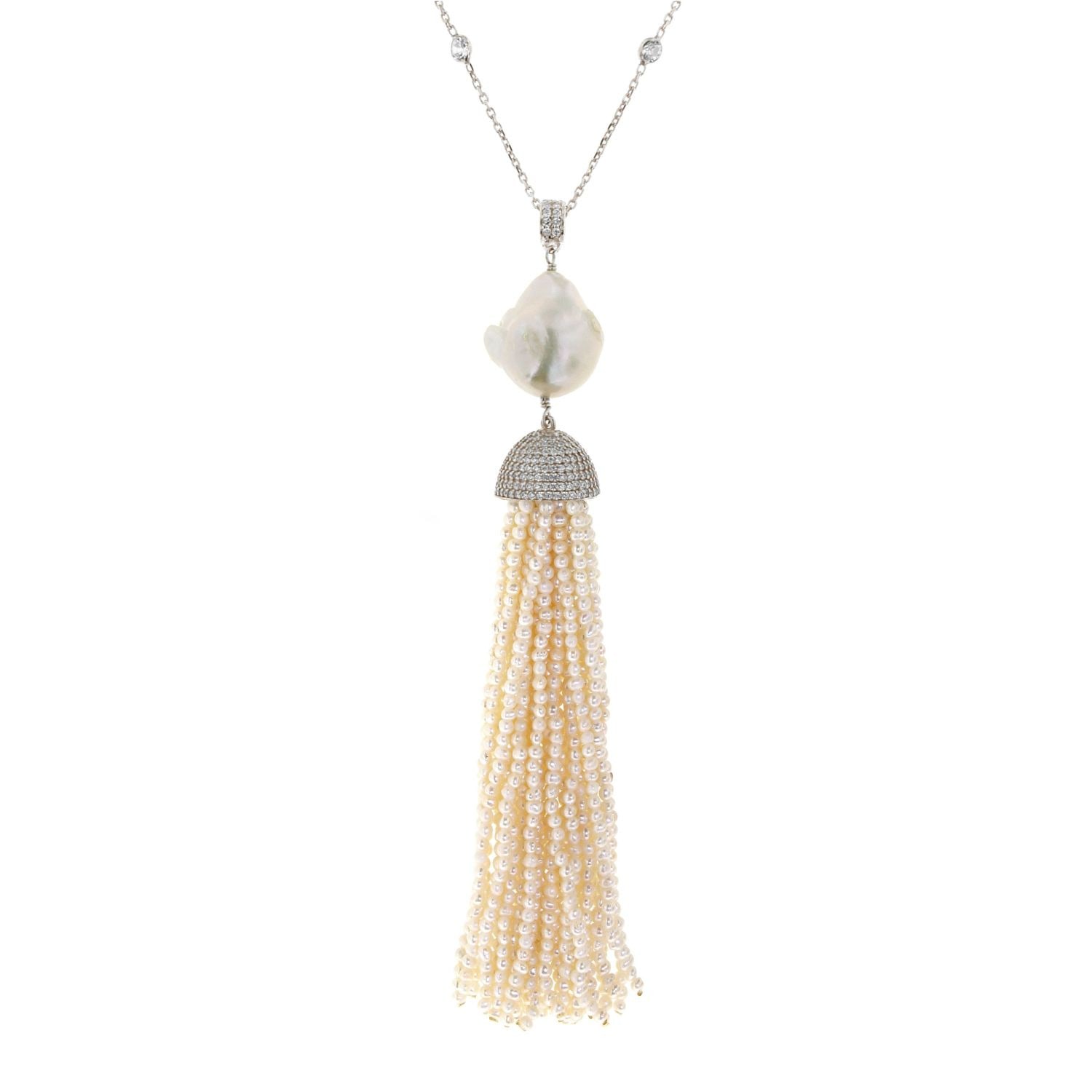 Women’s Sterling Silver Pearl Baroque Tassel Necklace Cosanuova