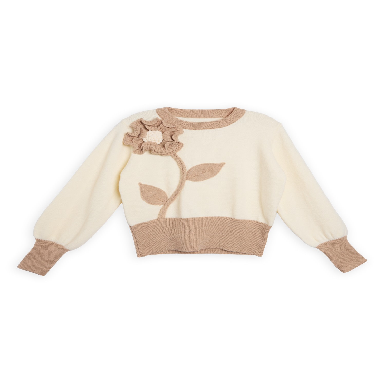 Saachi Ruffled Bloom Pullover Sweater In White