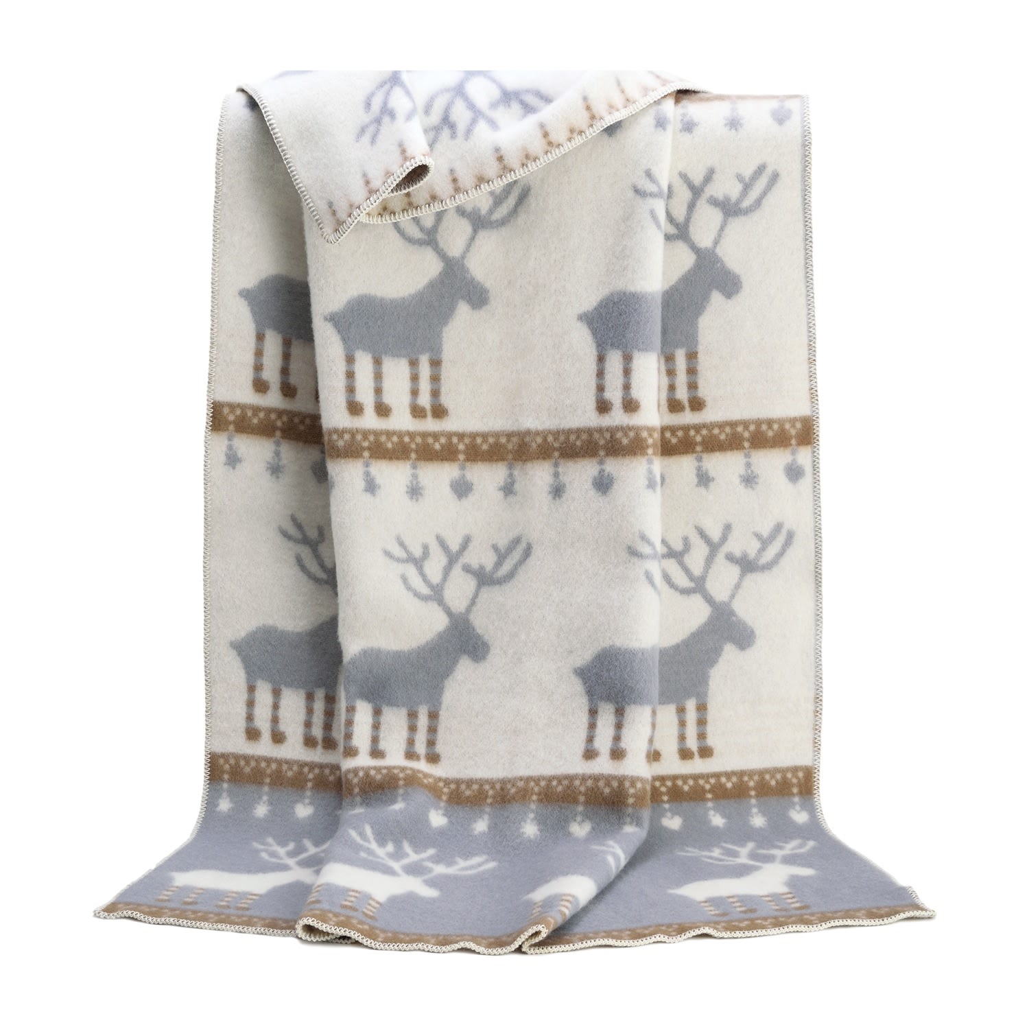 J.j.textile Brown / Grey Festive Blanket With Reindeer