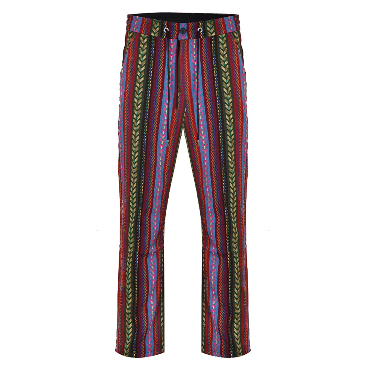 David Wej Men's Red Dareski Tribal Print Drawstring Trousers - Wine Multi In Red