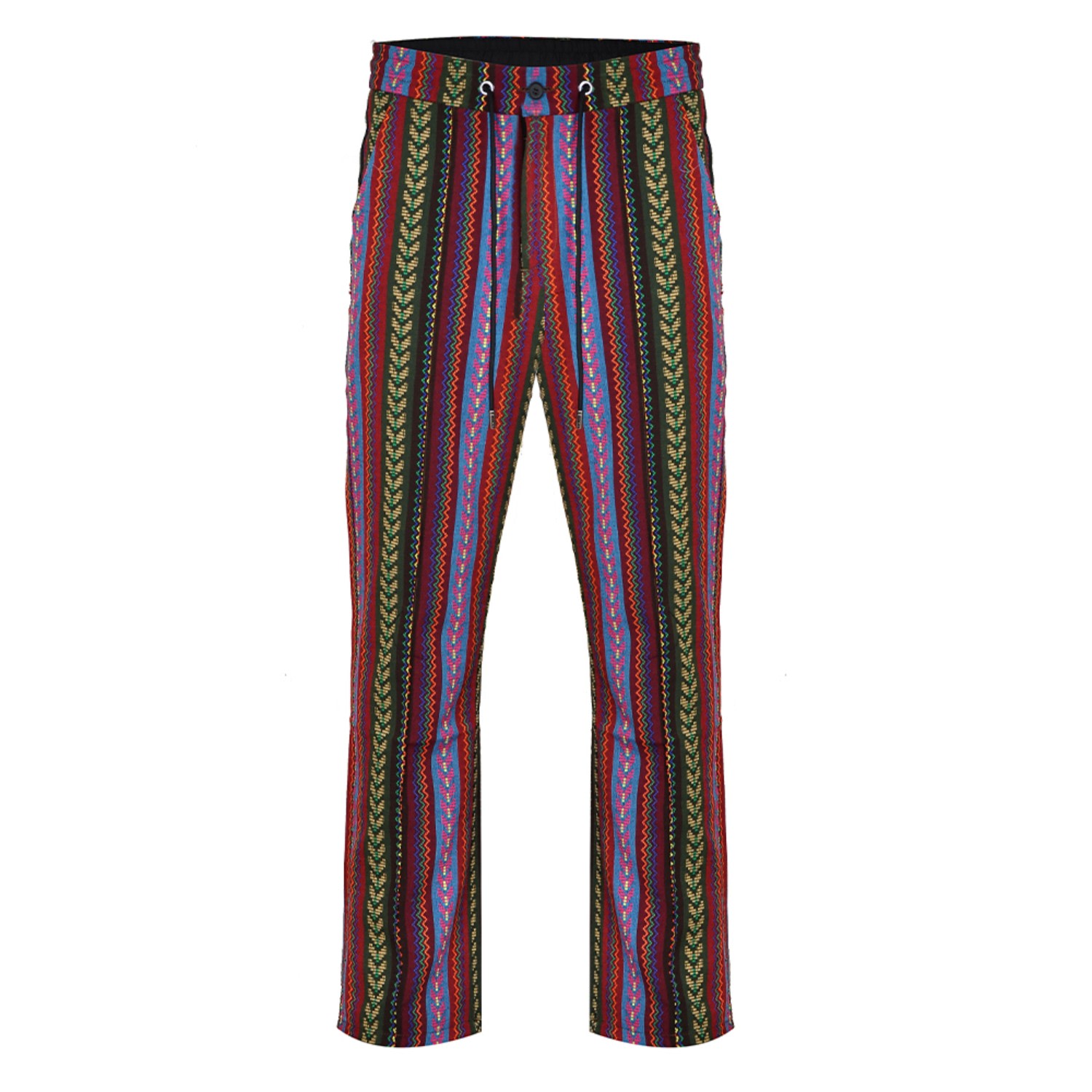 Men’s Red Dareski Tribal Print Drawstring Trousers - Wine Multi 38" David Wej