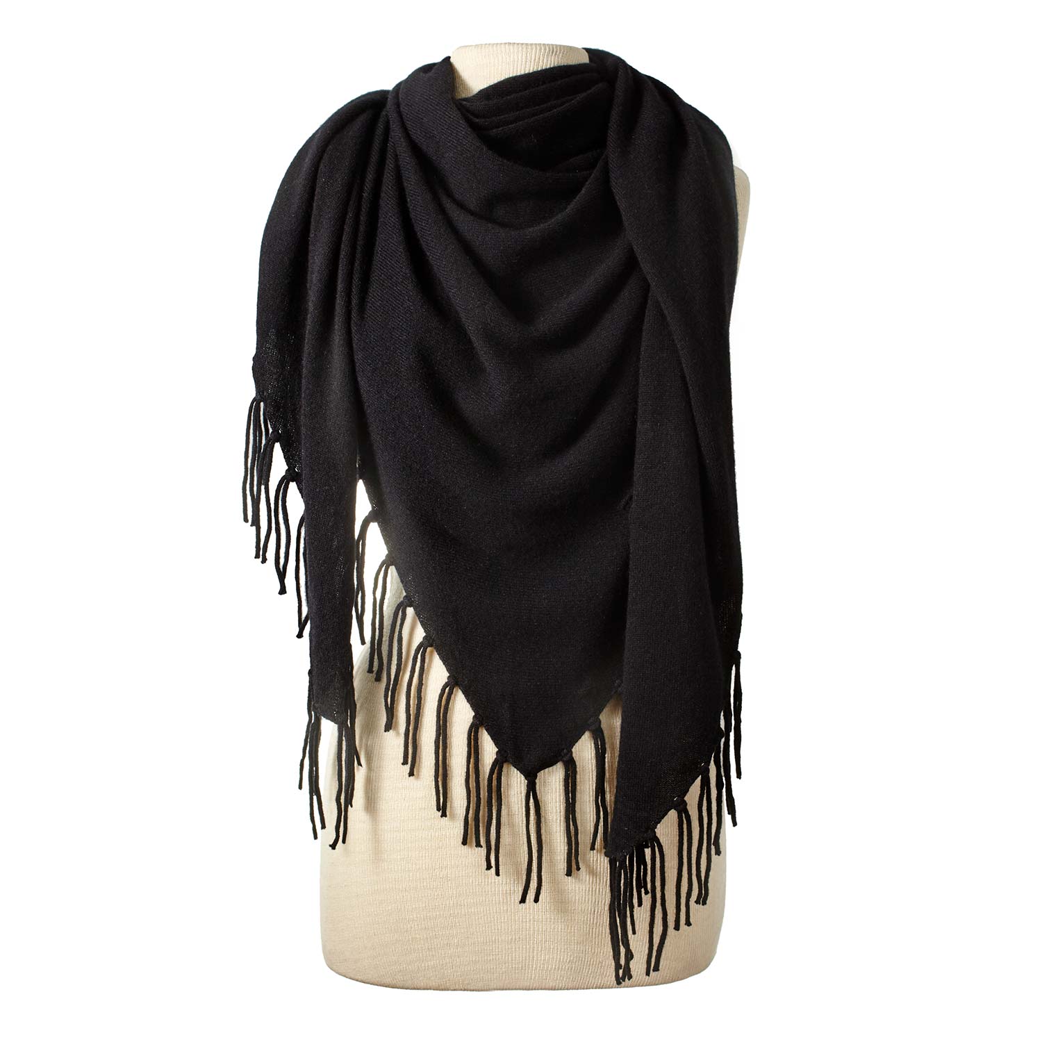 Women’s Alpine Cashmere Fringed Triangle Wrap - Black