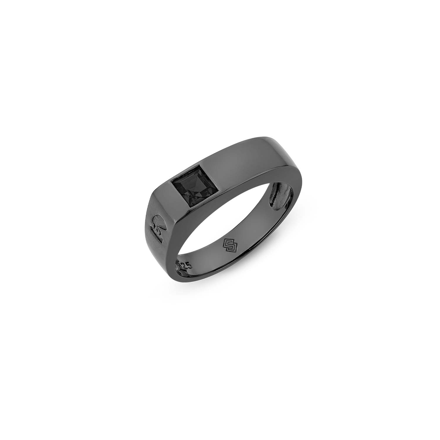 Men’s Noble Ring With Man Made Black Diamonds In Premium Black Rhodium Sally Skoufis