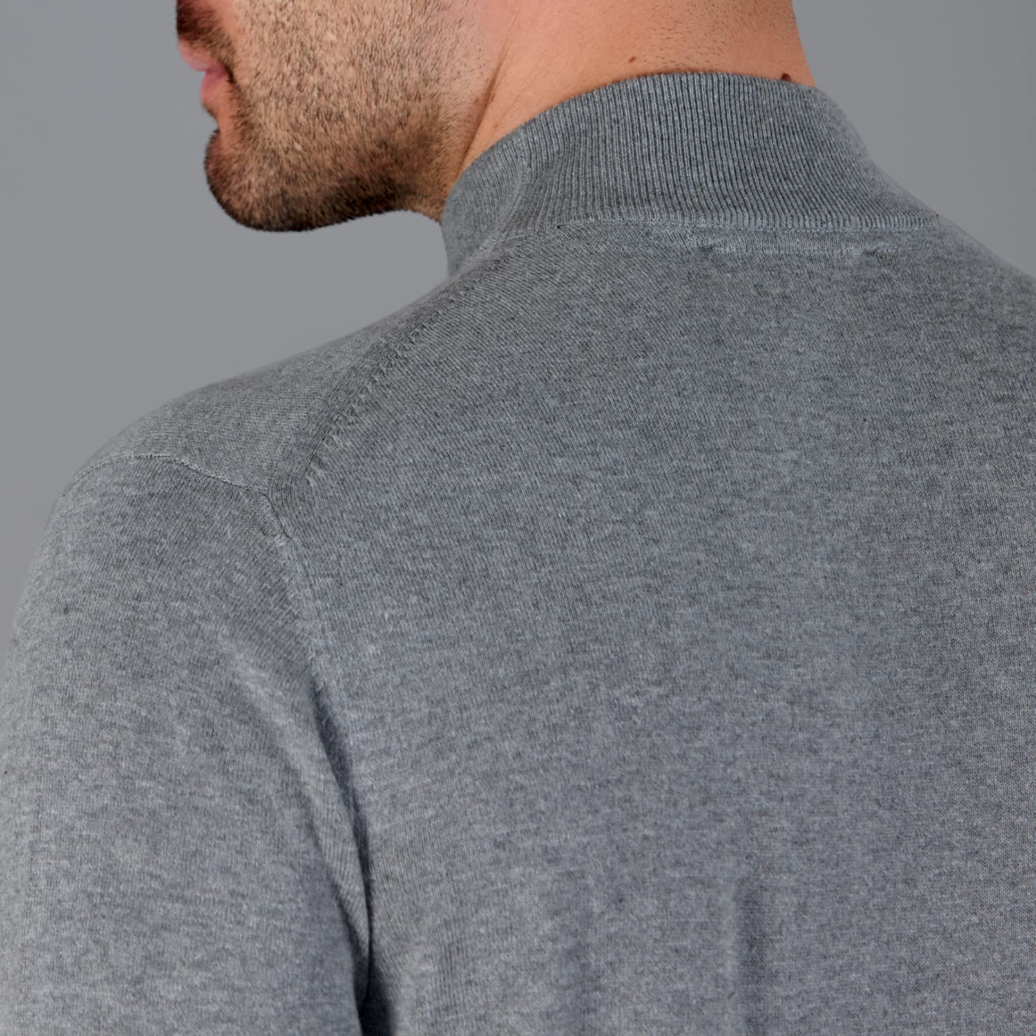 Mens Ultra Fine Cotton Mock Turtle Neck Spencer Jumper - Ash Grey by Paul  James Knitwear