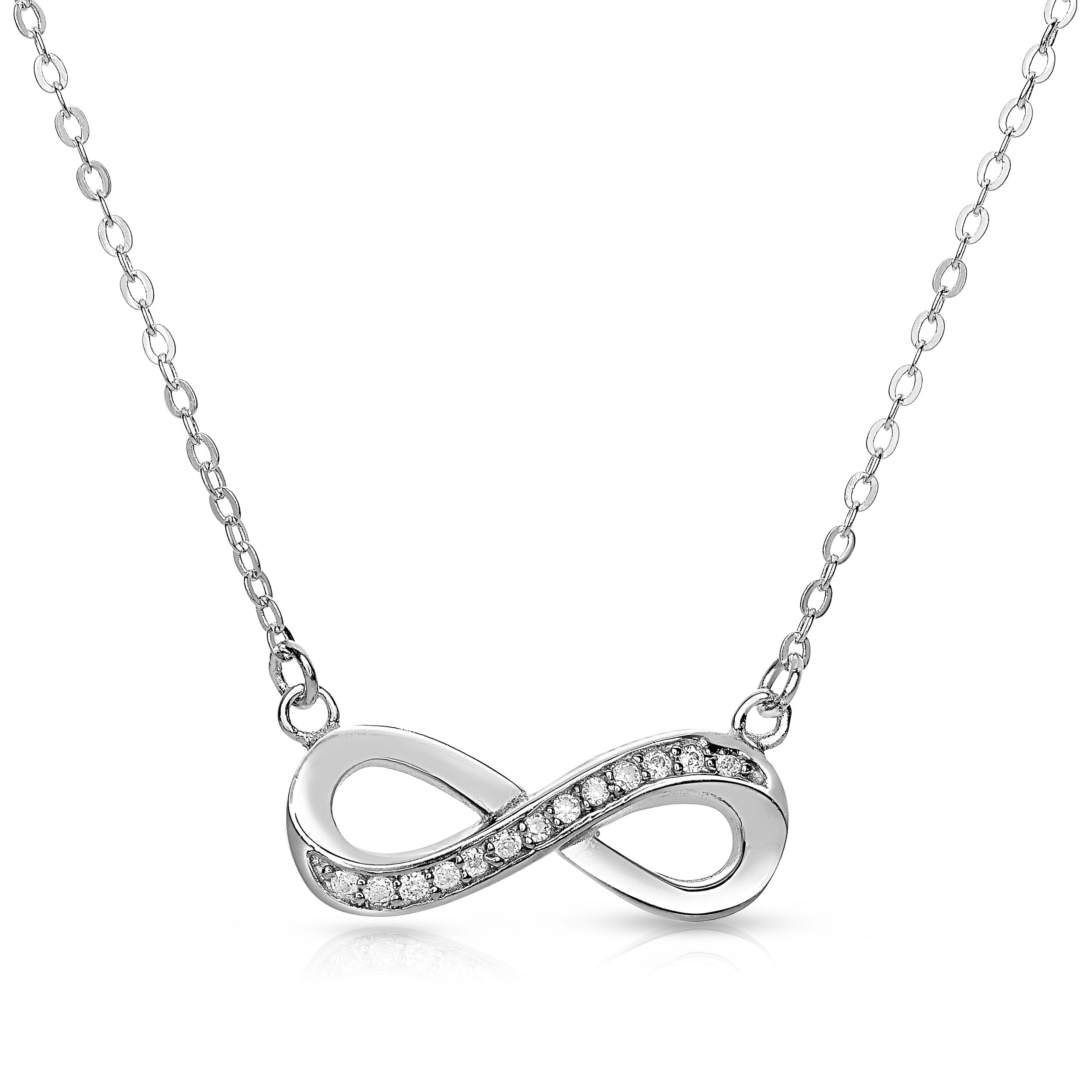 Genevive Jewelry Women's White / Silver Sterling Silver White Cubic Zirconia Loop Necklace In Multi