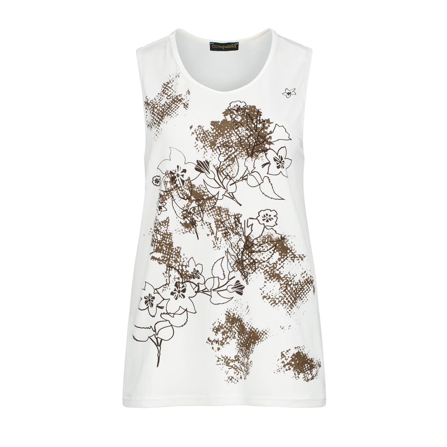 Conquista Women's Neutrals Botanical Sketch Sleeveless Tank Top