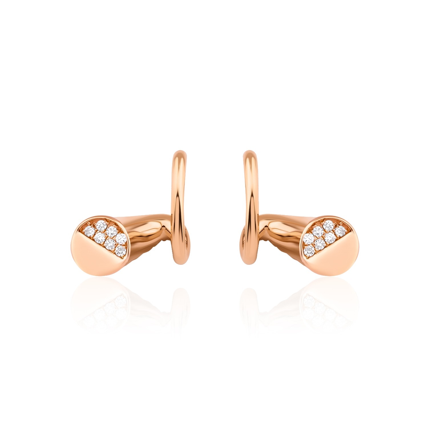 Melez Mini Atelier Women's Gold / Rose Gold / White Crest Half Moon Earrings - Solid Rose Gold With Diamonds