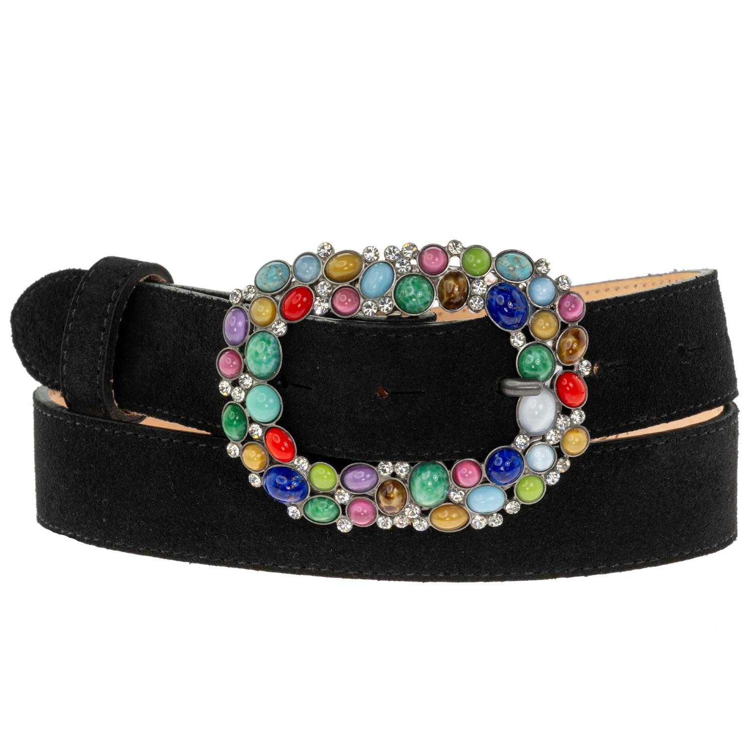 Peachy Belts Ltd Women's Black Suede Belt & Detachable Multi Coloured Spangle Buckle In Black