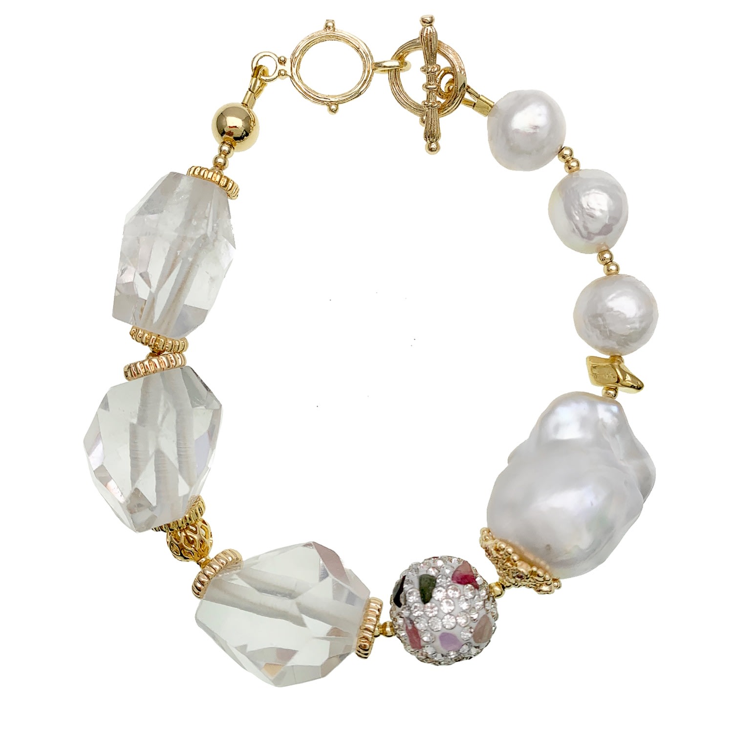 Farra Women's White Quartz With Baroque Pearls Bracelet