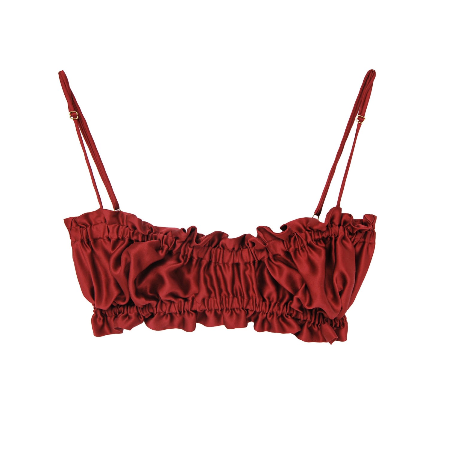 Crease Women's Silk Scalloped Bandeau Bra - Red In Gray