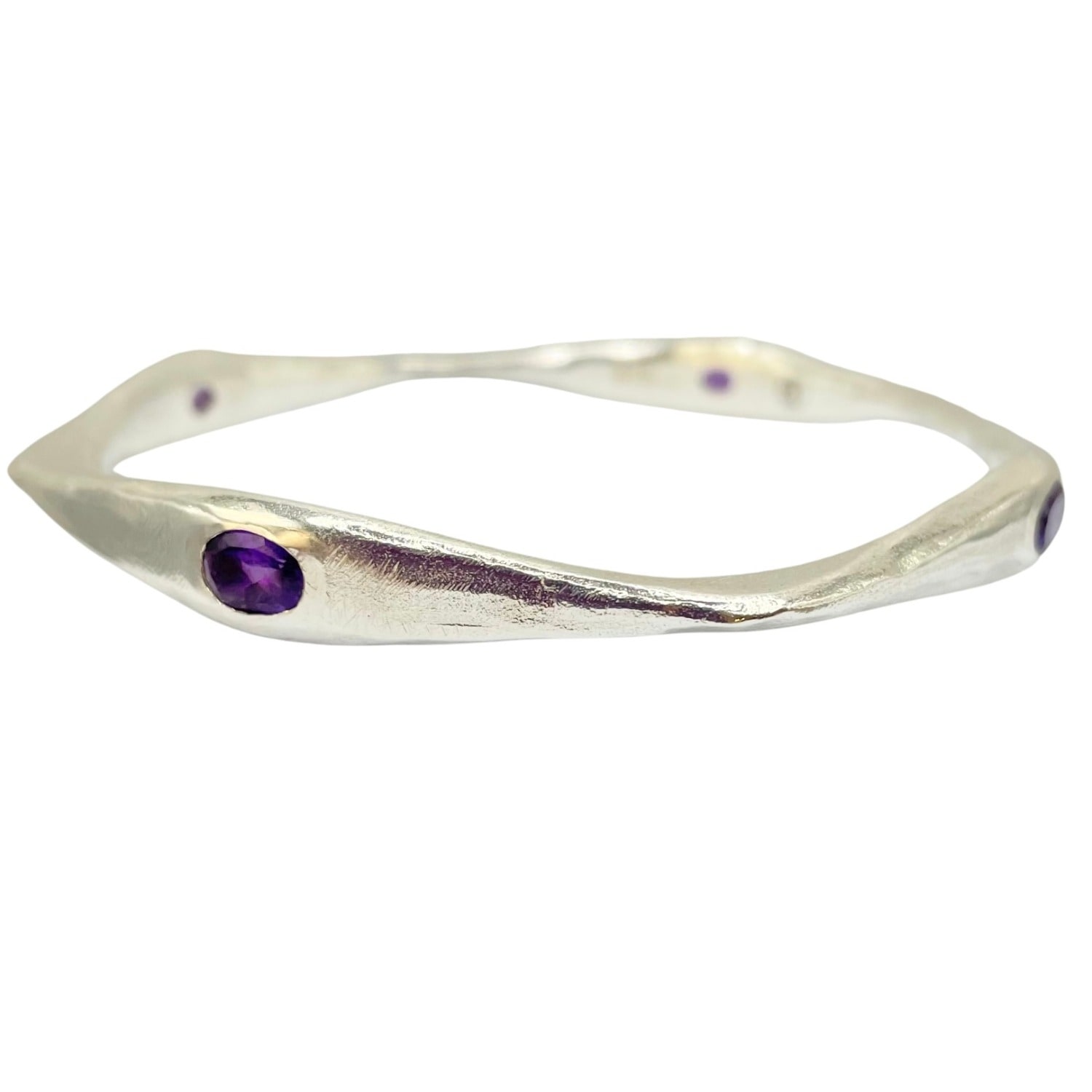 Amy Delson Jewelry Women's Silver / Pink / Purple Brooke - Amethyst Four Stone Silver Bangle Bracelet