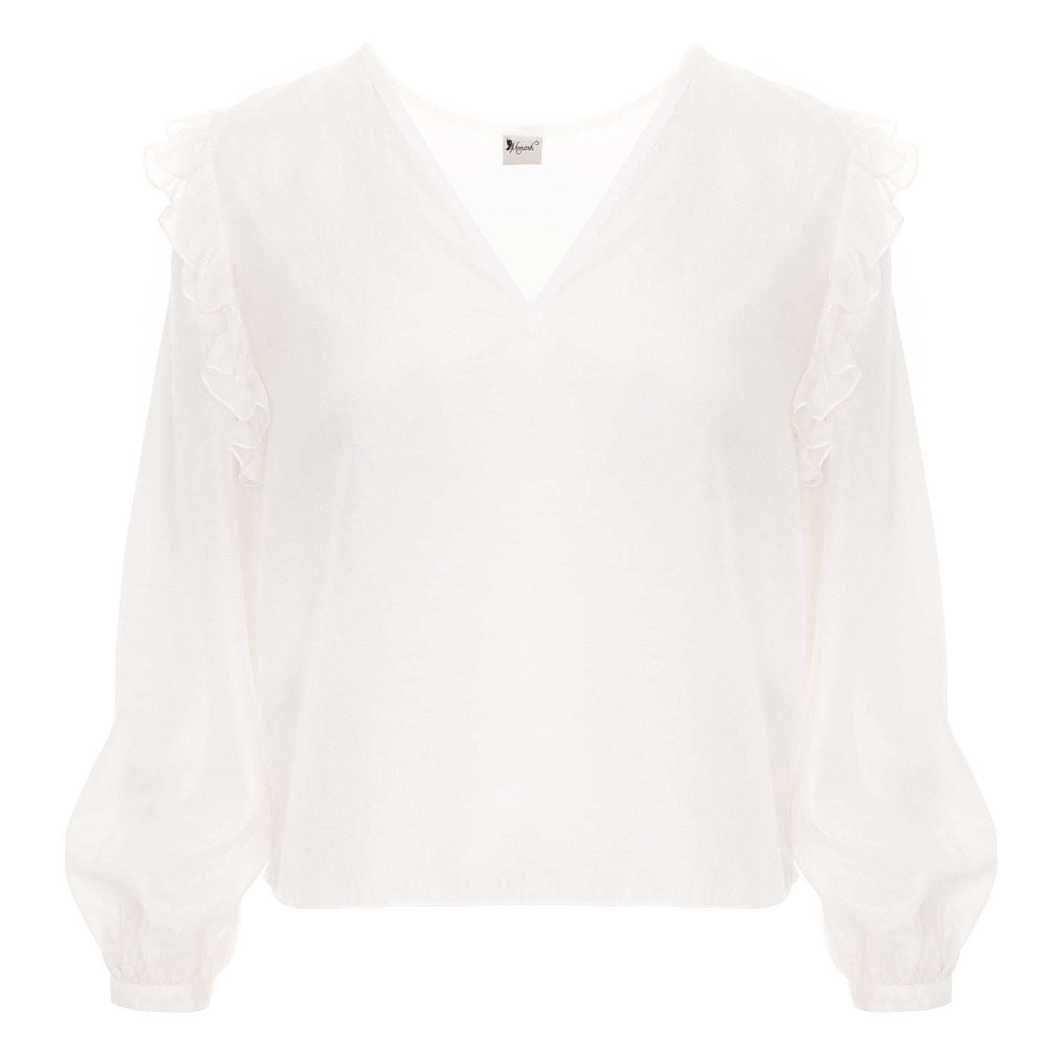 Monarh Women's Shantung White Shirt With Ruffles In White