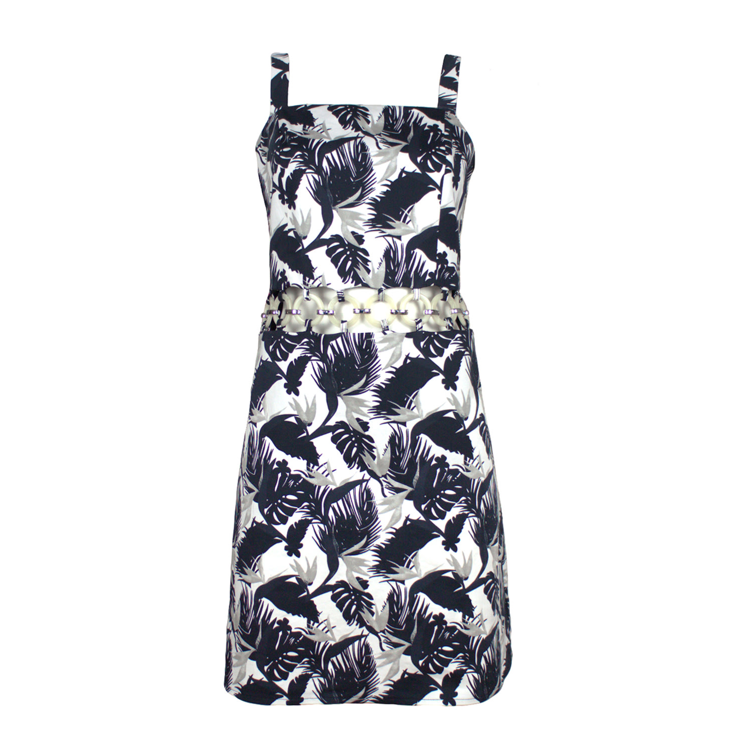 Lalipop Design Women's Palm Leaves Design Printed Ring Detailed Cut-out Mini Dress