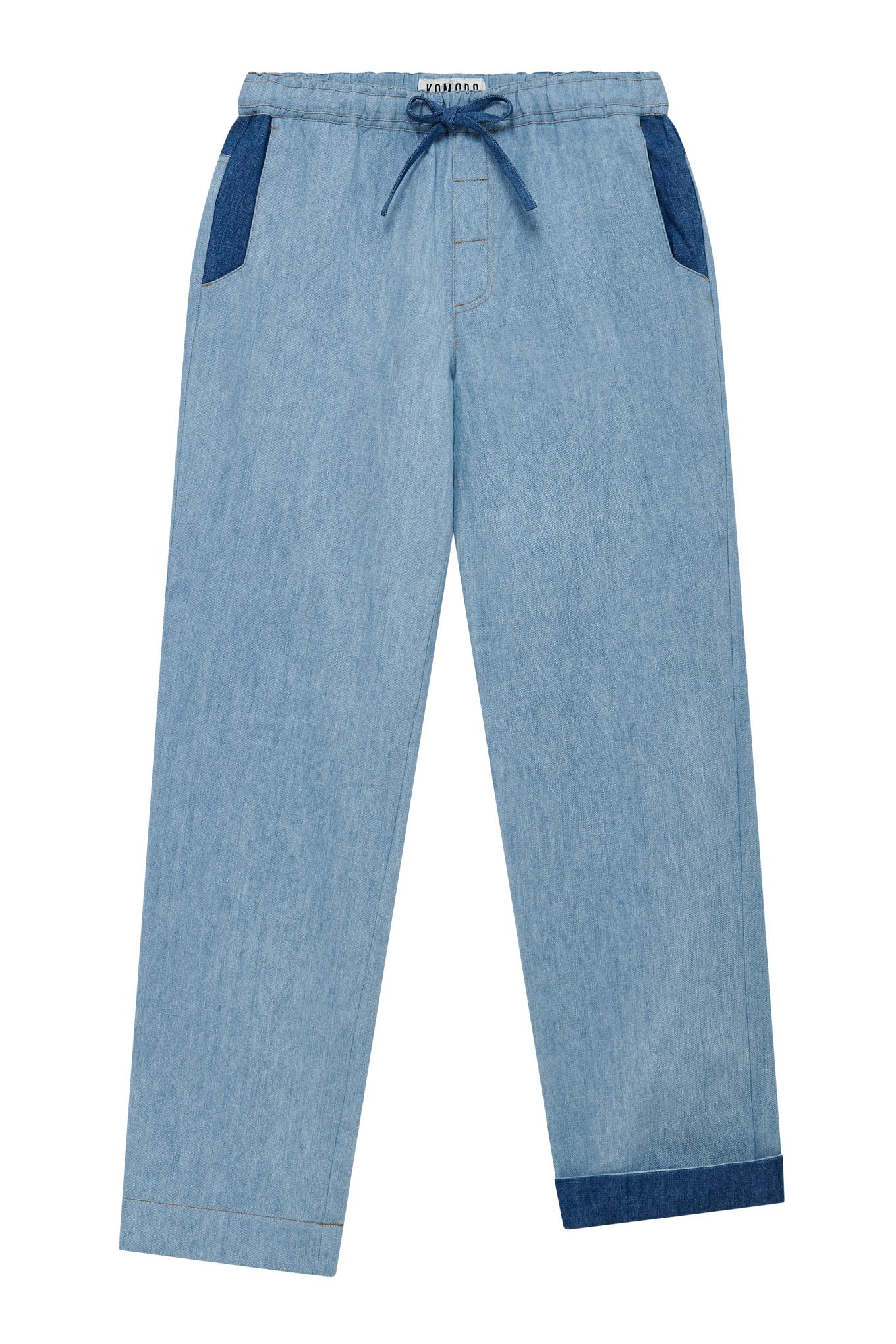 Komodo Men's Joshua - Linen Trouser Mid Patchwork Blue