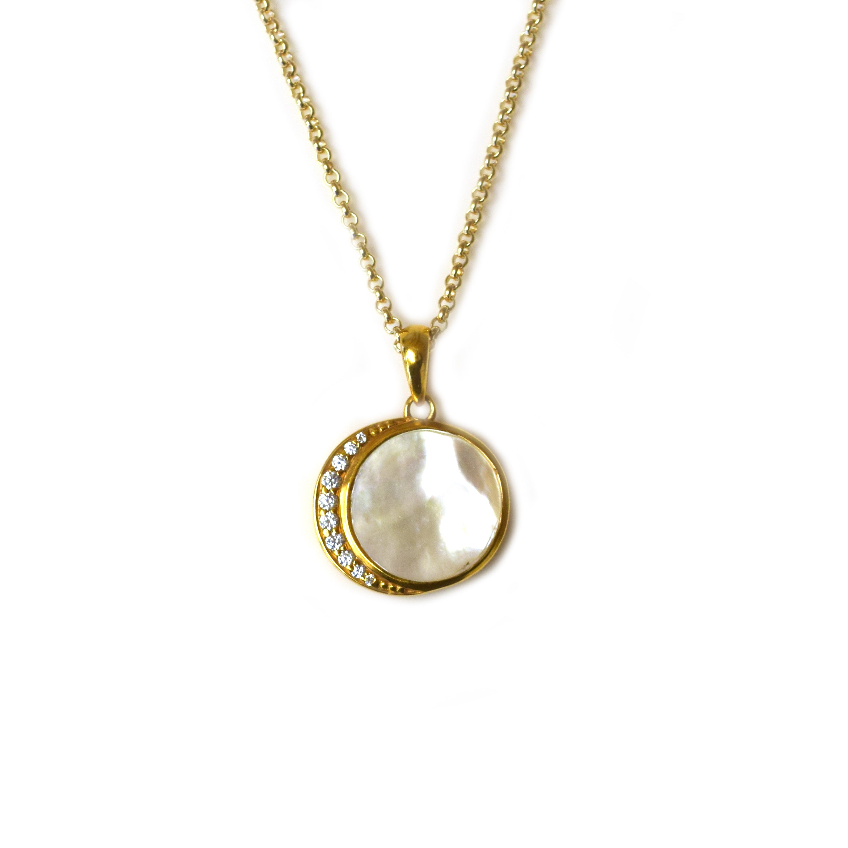 Women’s Gold Mother Of Pearl & Diamond Moon Phase Pendant La Kaiser