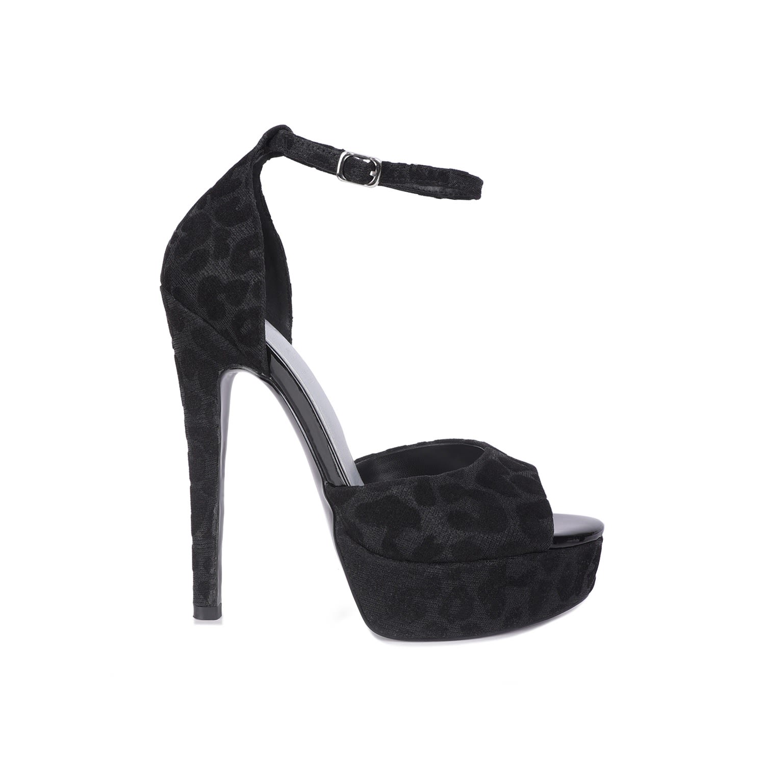 Rag & Co Women's Brigitte Black Leopard Print Peep Toe Stiletto Sandal