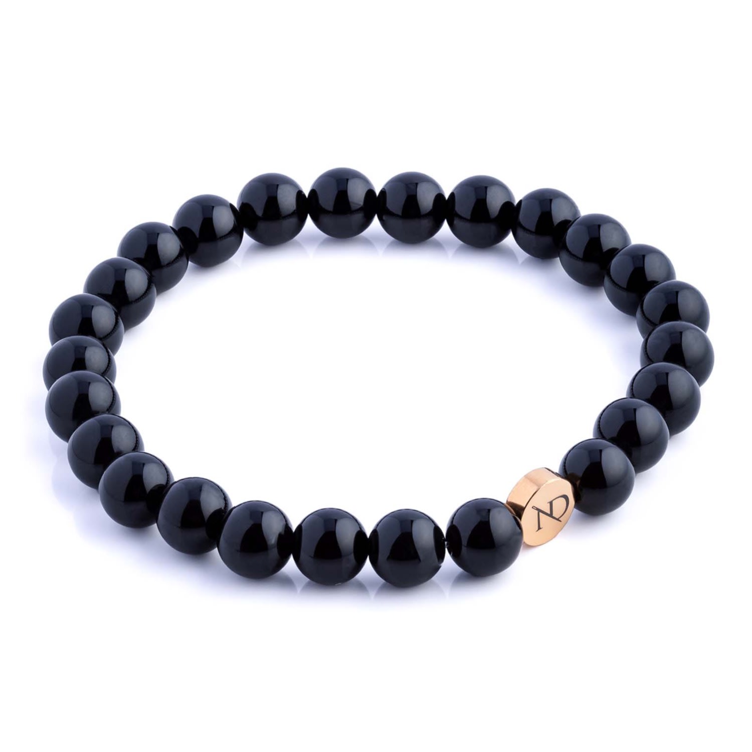 N'damus London Men's Black Onxy Gemstone Bracelet With Gold Button In Black