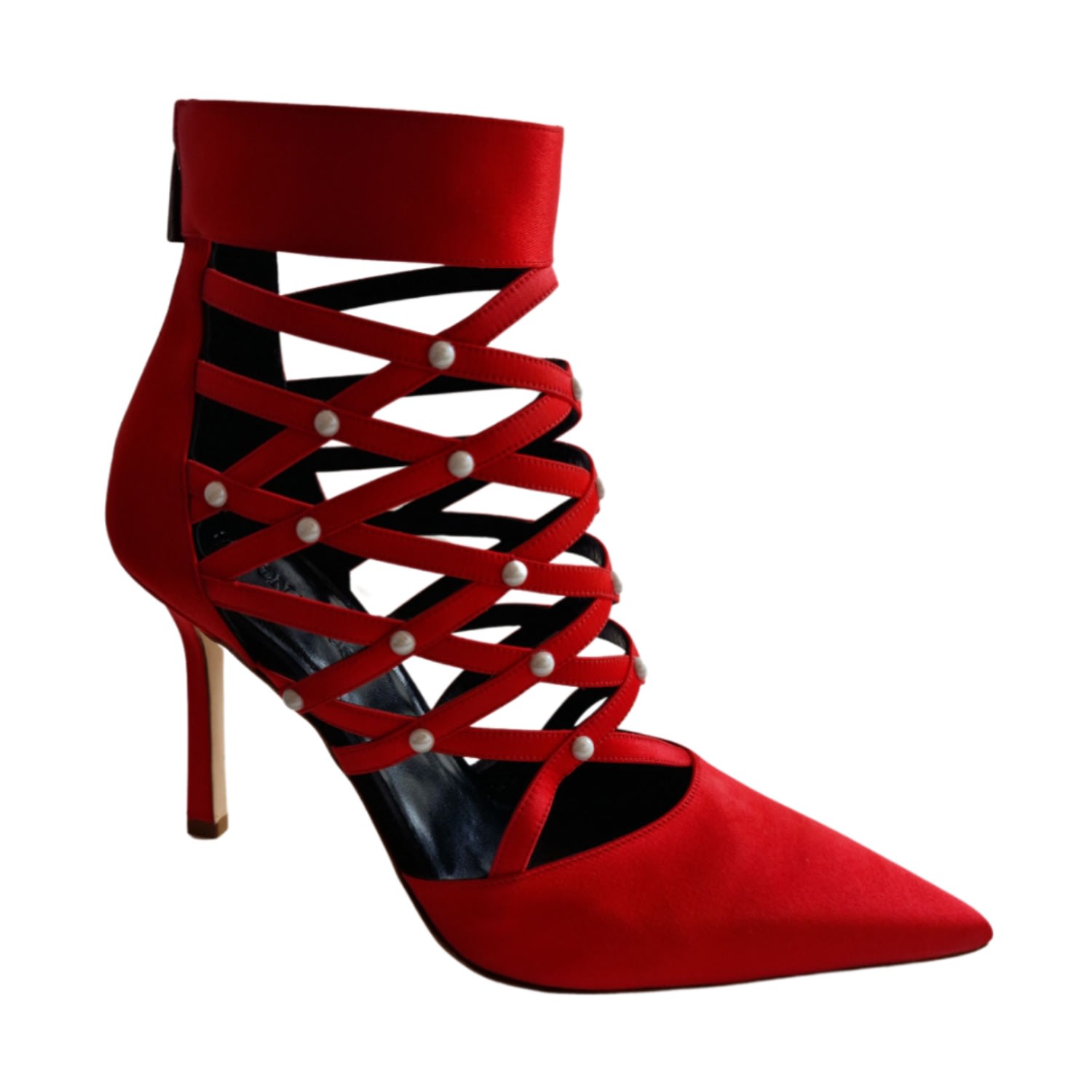 Simona Rusk Women's Odette Caged Ankle Boot In Red In Red