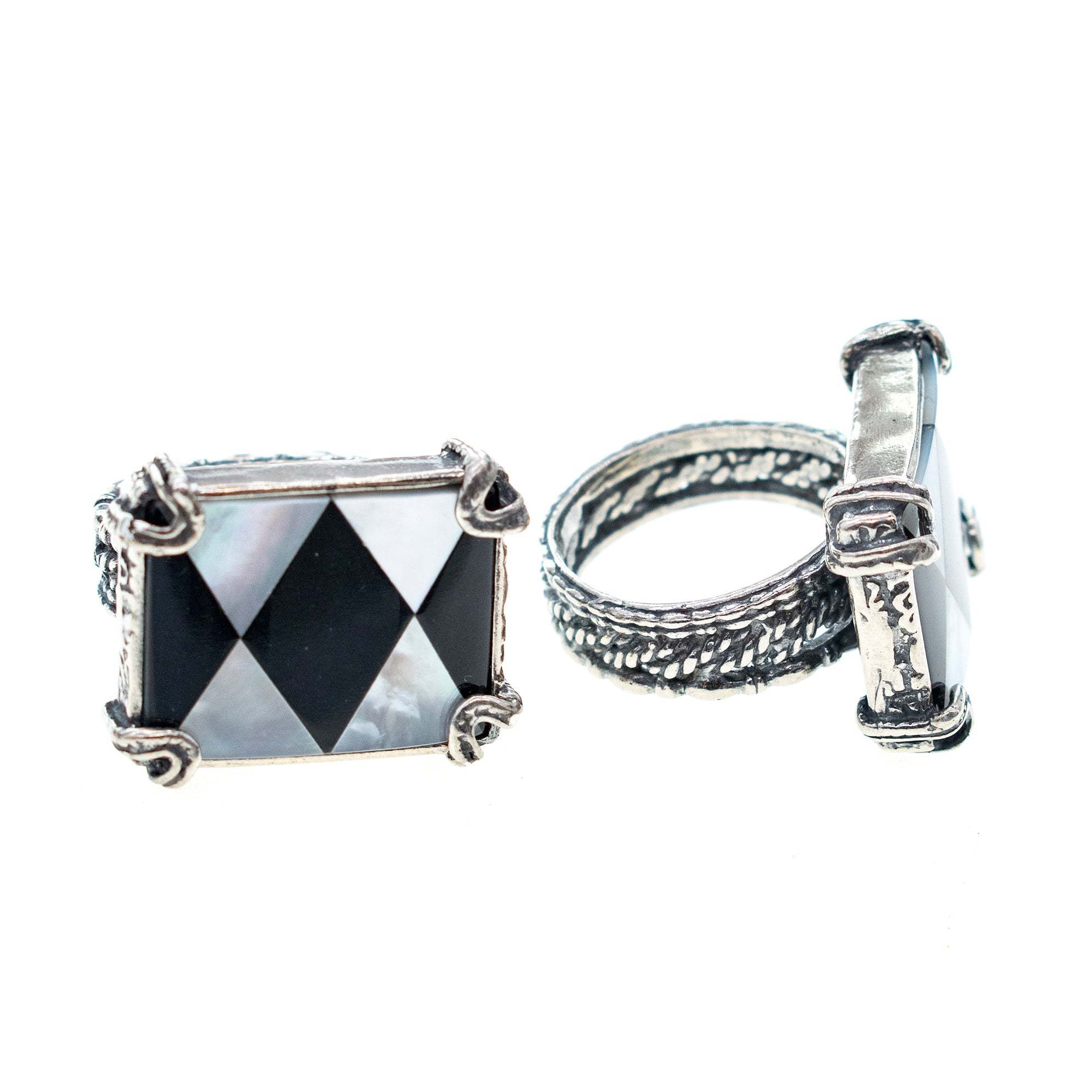 Women's Black / White Black And White Harlequin Ring | Gem Kingdom