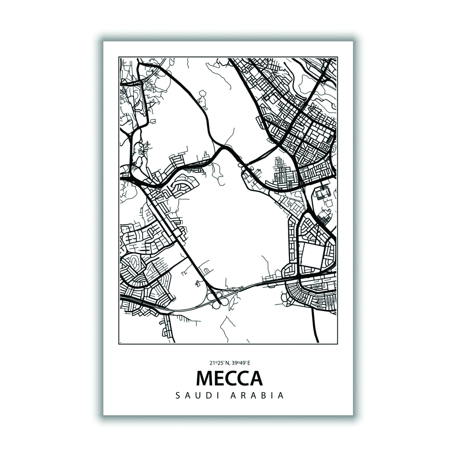 Black Map Of Mecca Saudi Arabia Medium Stanley Print House