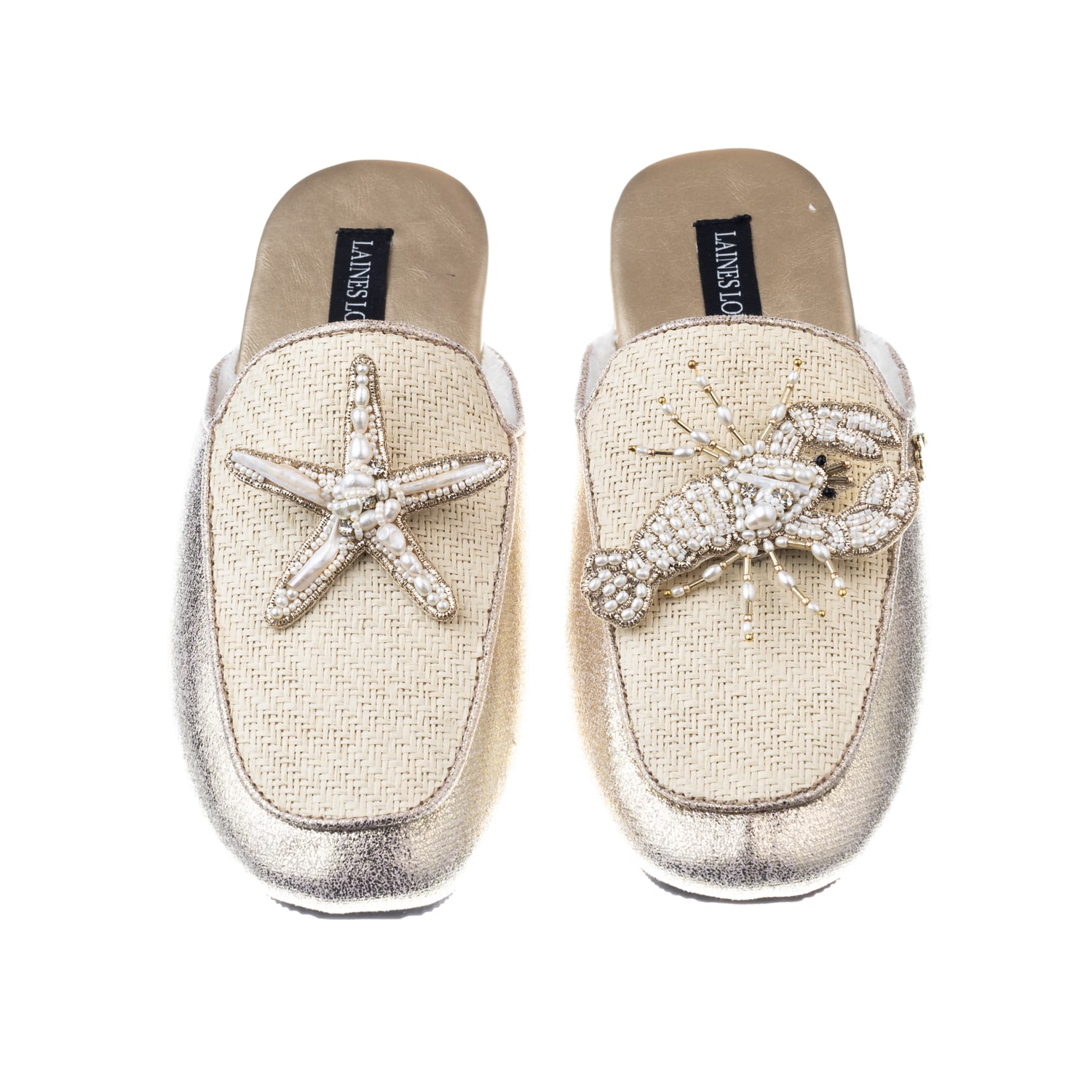 Laines London Women's Neutrals / Gold Classic Mules With Pearl Starfish & Lobster Brooches - Cream & Gold In Gold
