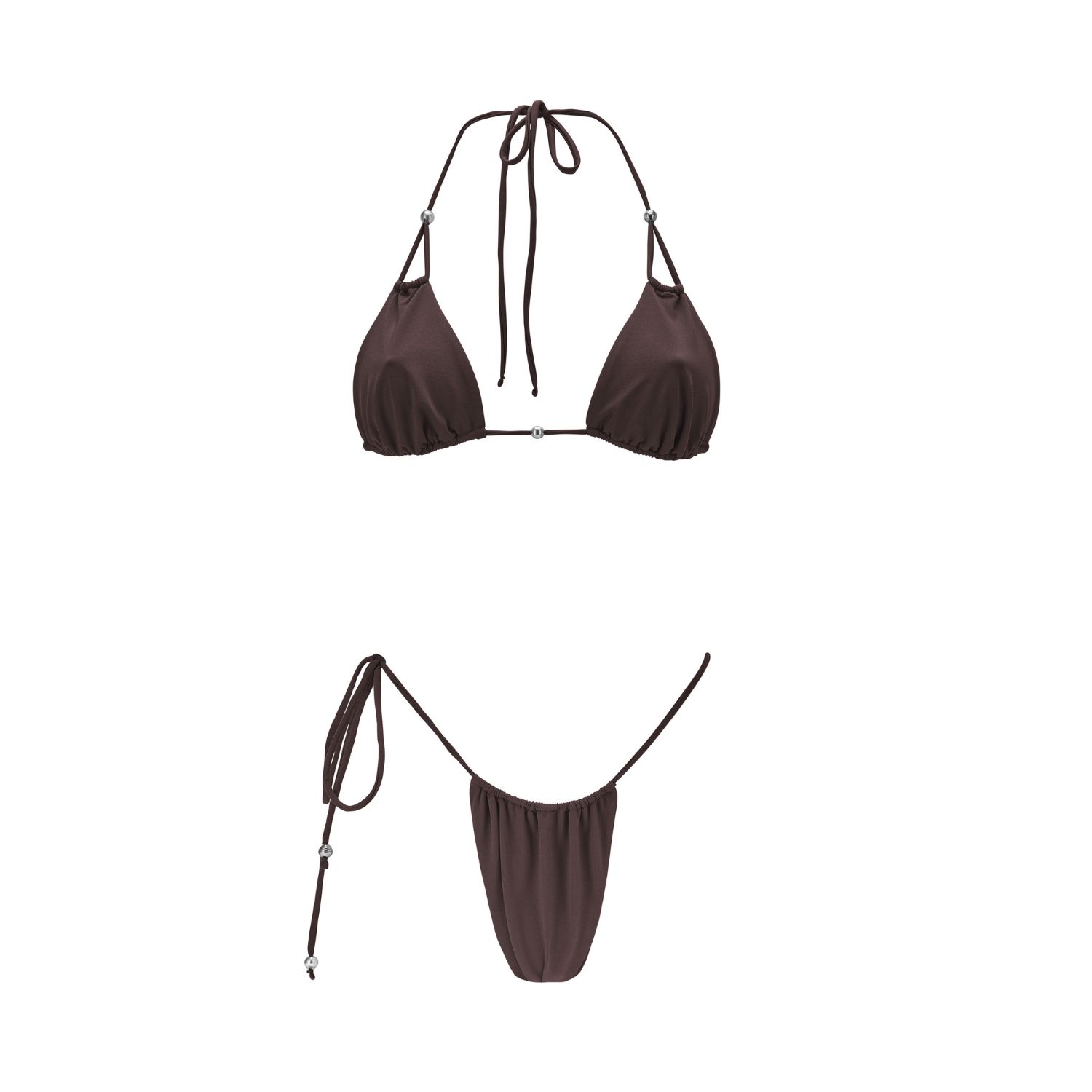 Women's Brown Bikini With Tahitian Pearls - Poehere Set - Espresso | Extra Small | Seanay