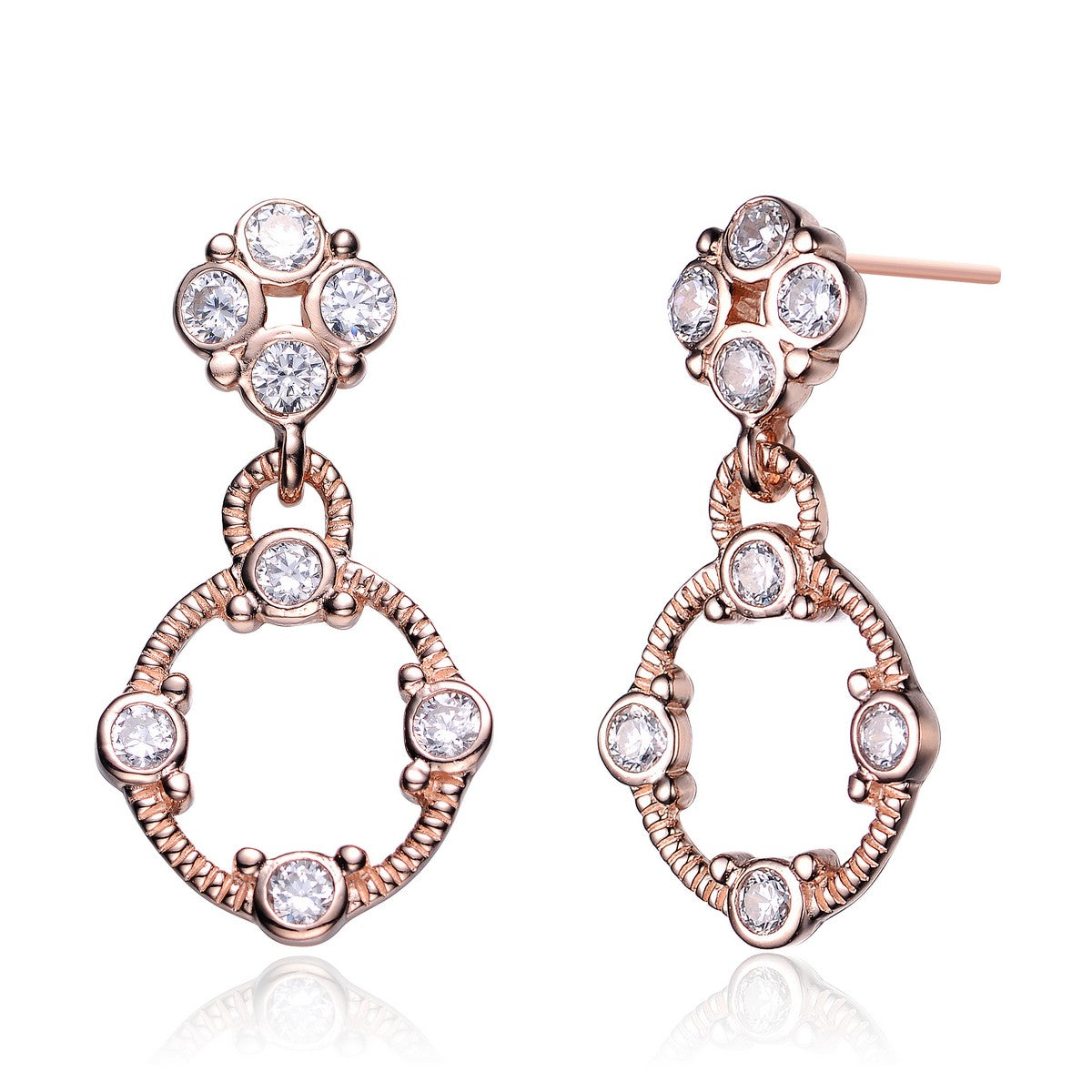 Women’s White / Rose Gold Sterling Silver Rose Gold Plated Cubic Zirconia Square Dangling Earrings Genevive Jewelry