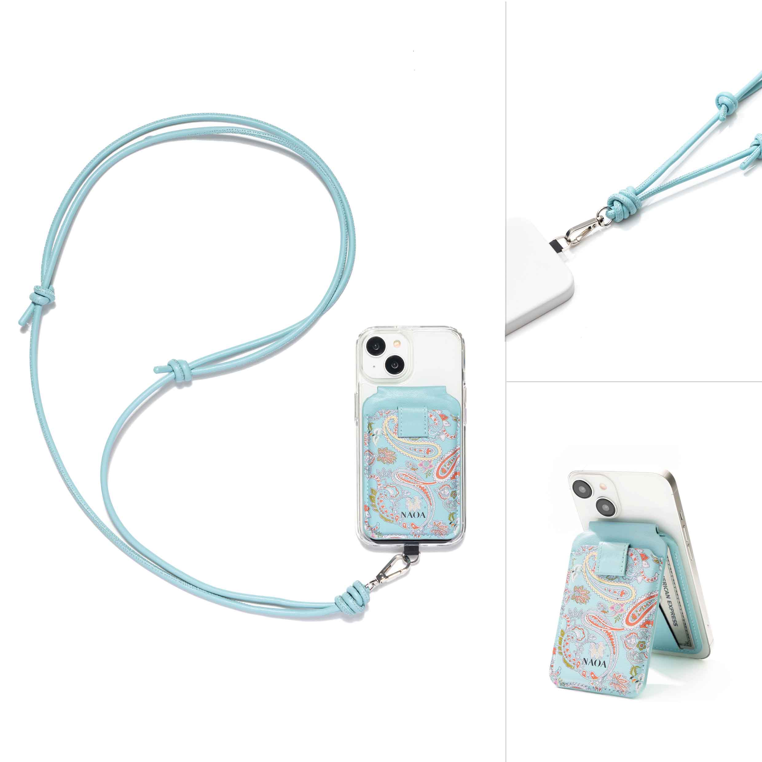Naoa Blue Bundle Mag-safe Wallet & Cross Body Phone Strap Paisley