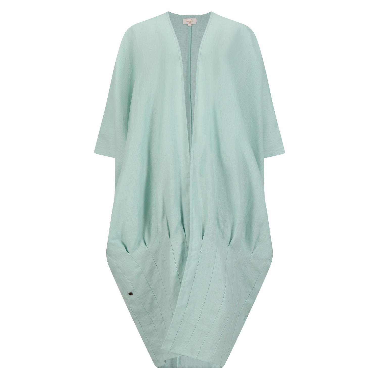 Azzalia Women's Pure Linen Abaya In Mariposa Cut With Jumbo Stitches In Hemline In Hint Of Mint Color In Green