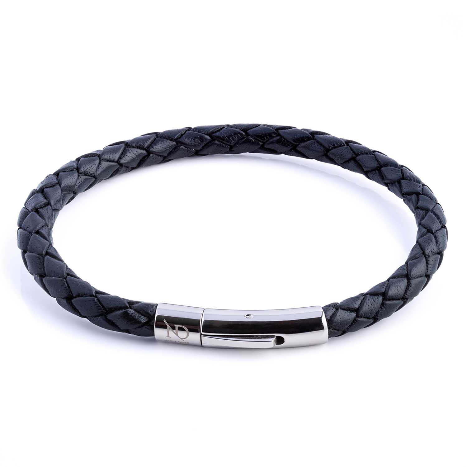 Men’s Black Leather Plaited Bracelet With Silver Clasp N’damus London