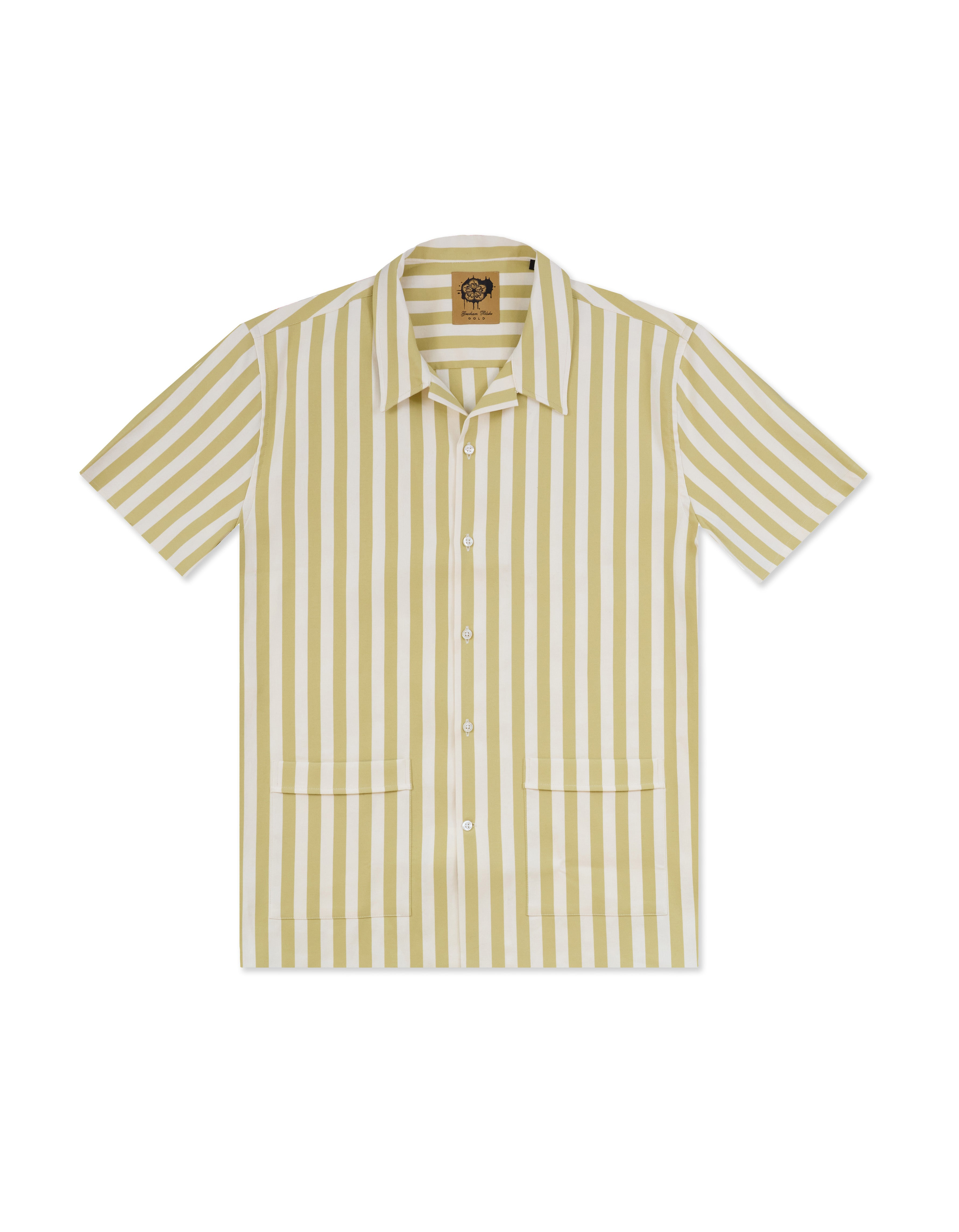 Gresham Blake Men's Neutrals Ecru Stripe Bowling Shirt