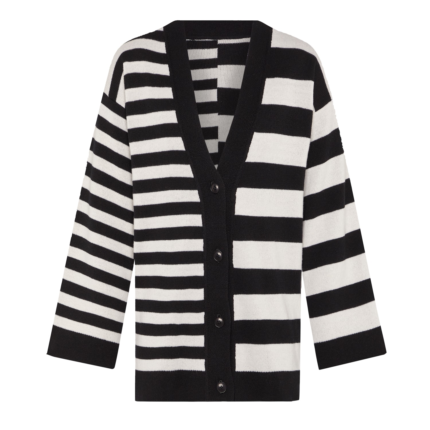 Black / White Multi-Striped Wool & Cashmere Knitted Cardigan Women Medium Ingmarson