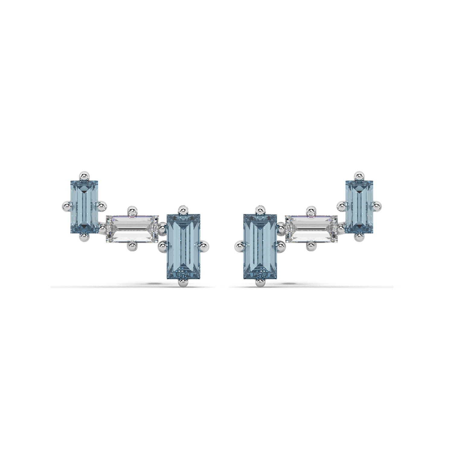 Women’s Silver Aquamarine & Diamond Cluster Tri-Stud Oni Fine Jewelry