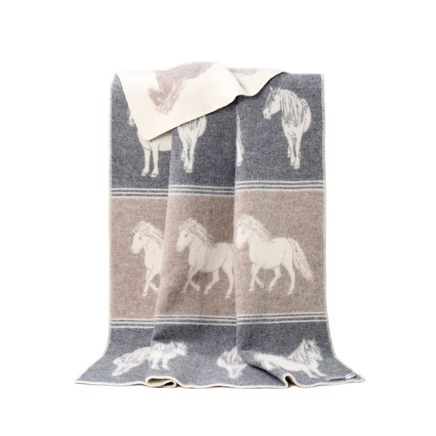 J.j.textile Brown / Grey / White Ponies Wool Blanket In Multi
