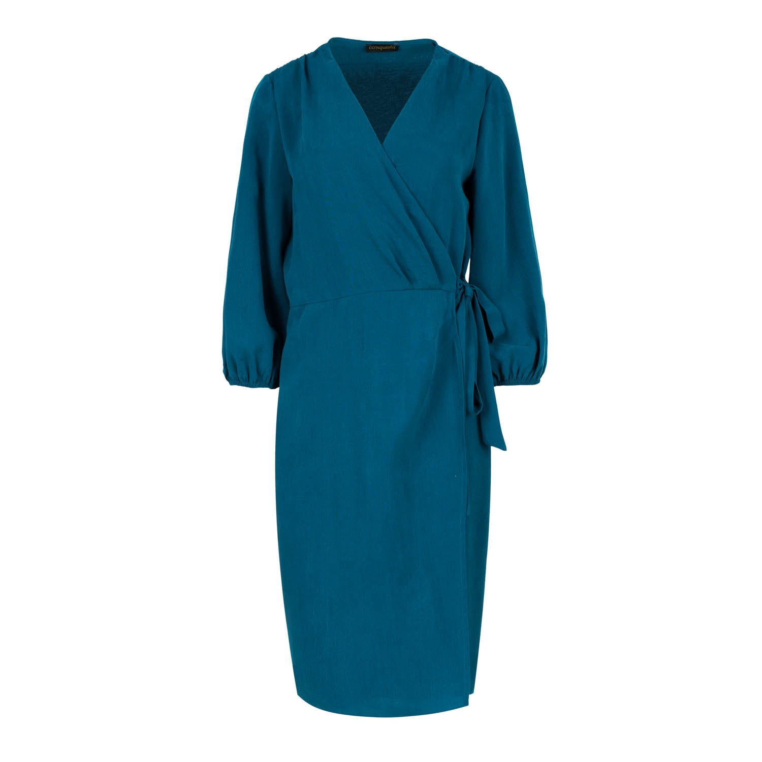 Conquista Women's Blue Long Sleeve Tencel Midi Wrap Dress In Blue