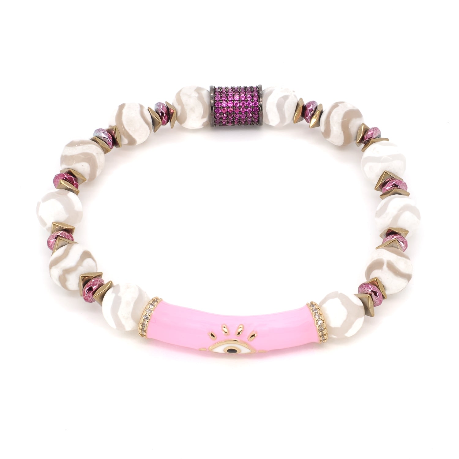 Women’s Gold / Pink / Purple Love Protection Pink Evil Eye Beaded Bracelet - Pink Ebru Jewelry