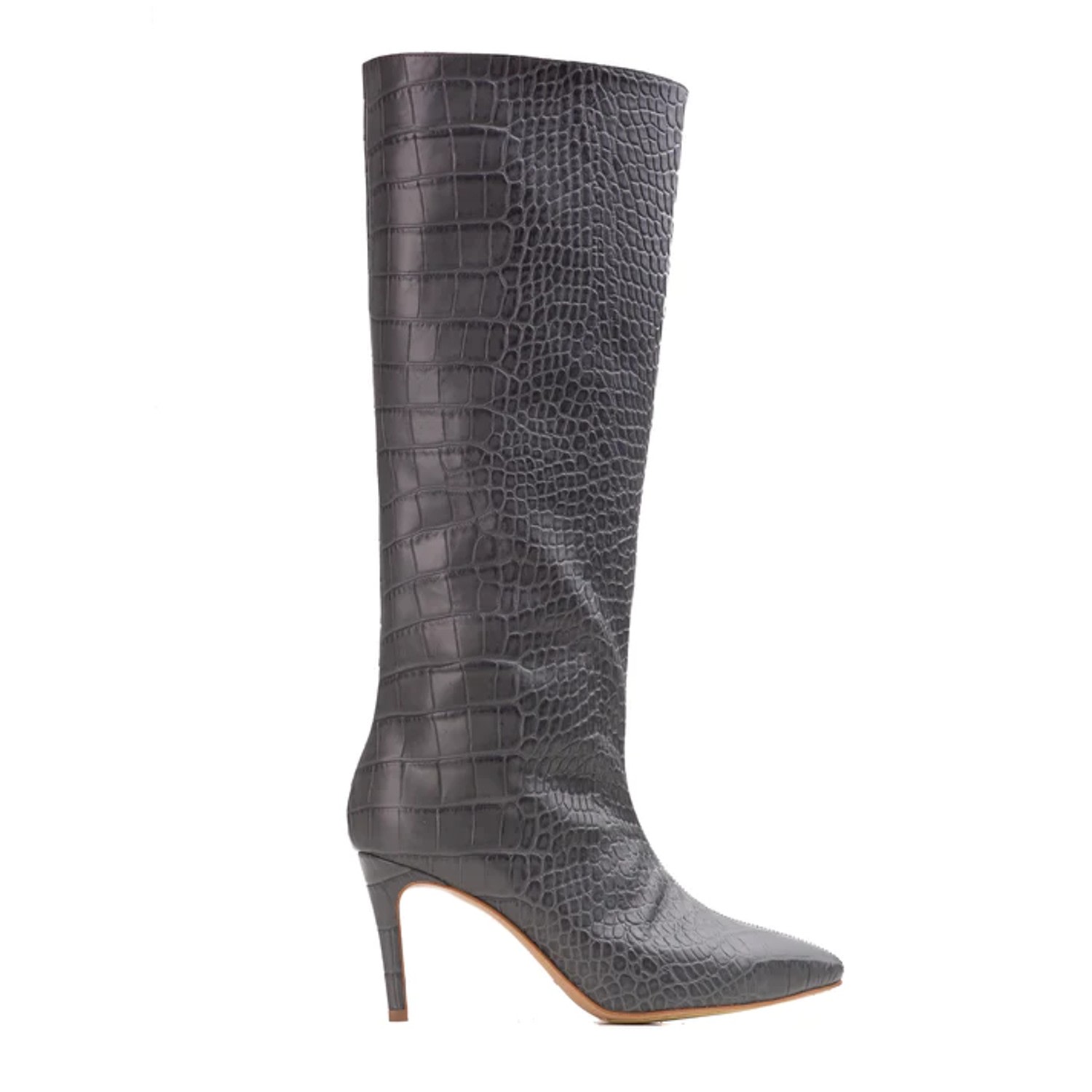 Ginissima Women's Ilona Embossed Grey Leather Boots, Under Knee In Grey