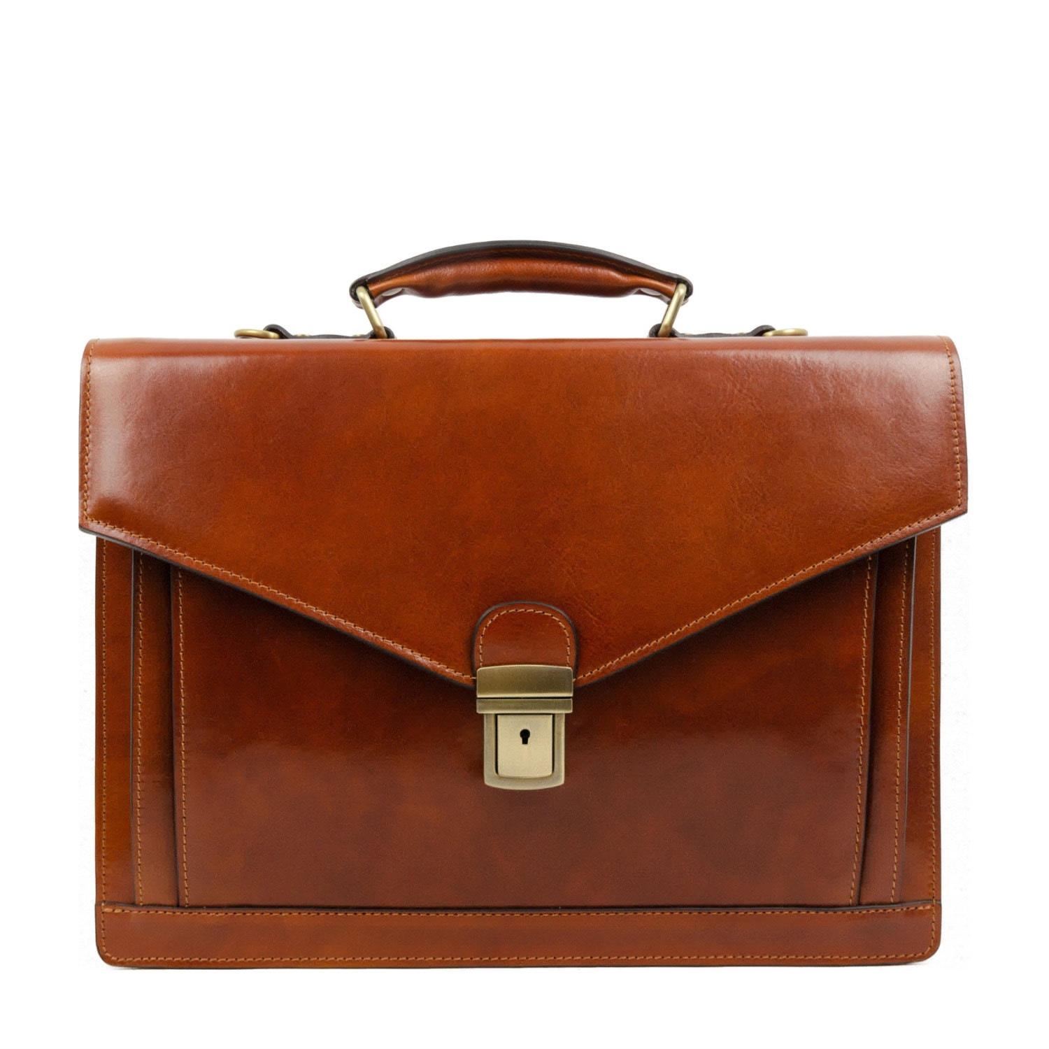 Time Resistance Men's Classic Design Leather Briefcase In Cognac Brown - The Magus In Brown