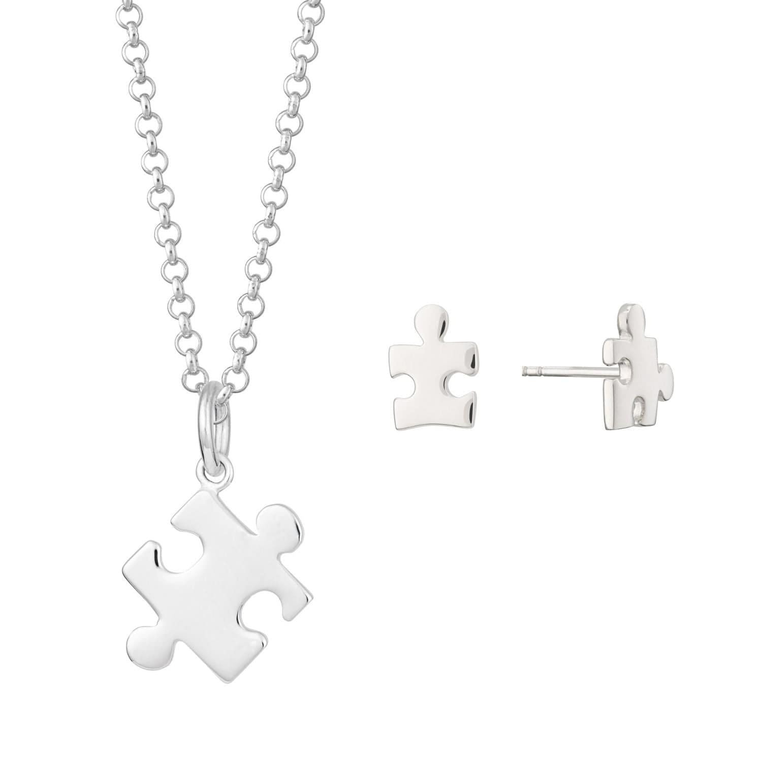 Women’s Sterling Silver Jigsaw Necklace & Studs Jewellery Set Lily Charmed