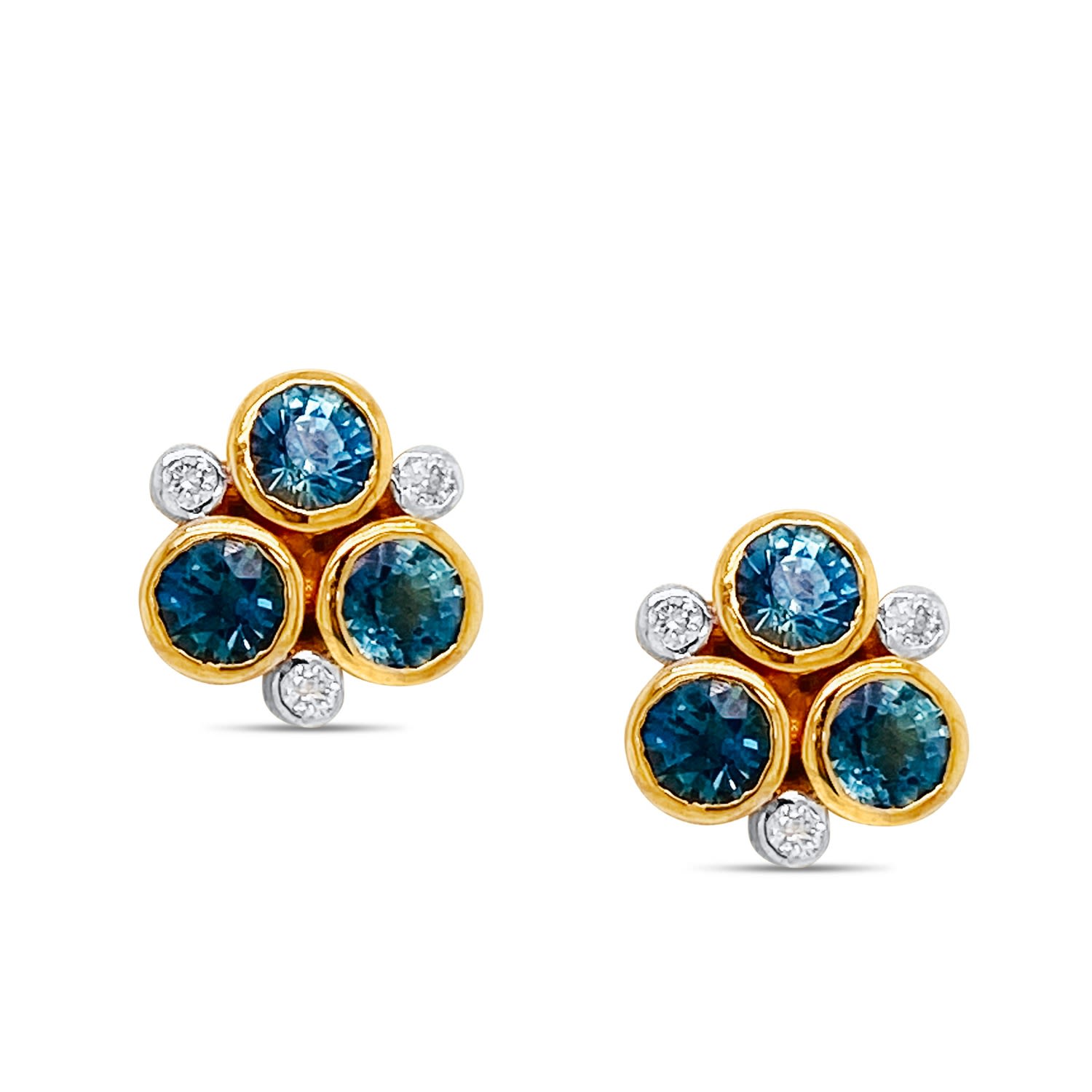 Women’s Blue Sapphire Round And Diamond Stud Earring In 18K Yellow Gold Tresor Collection