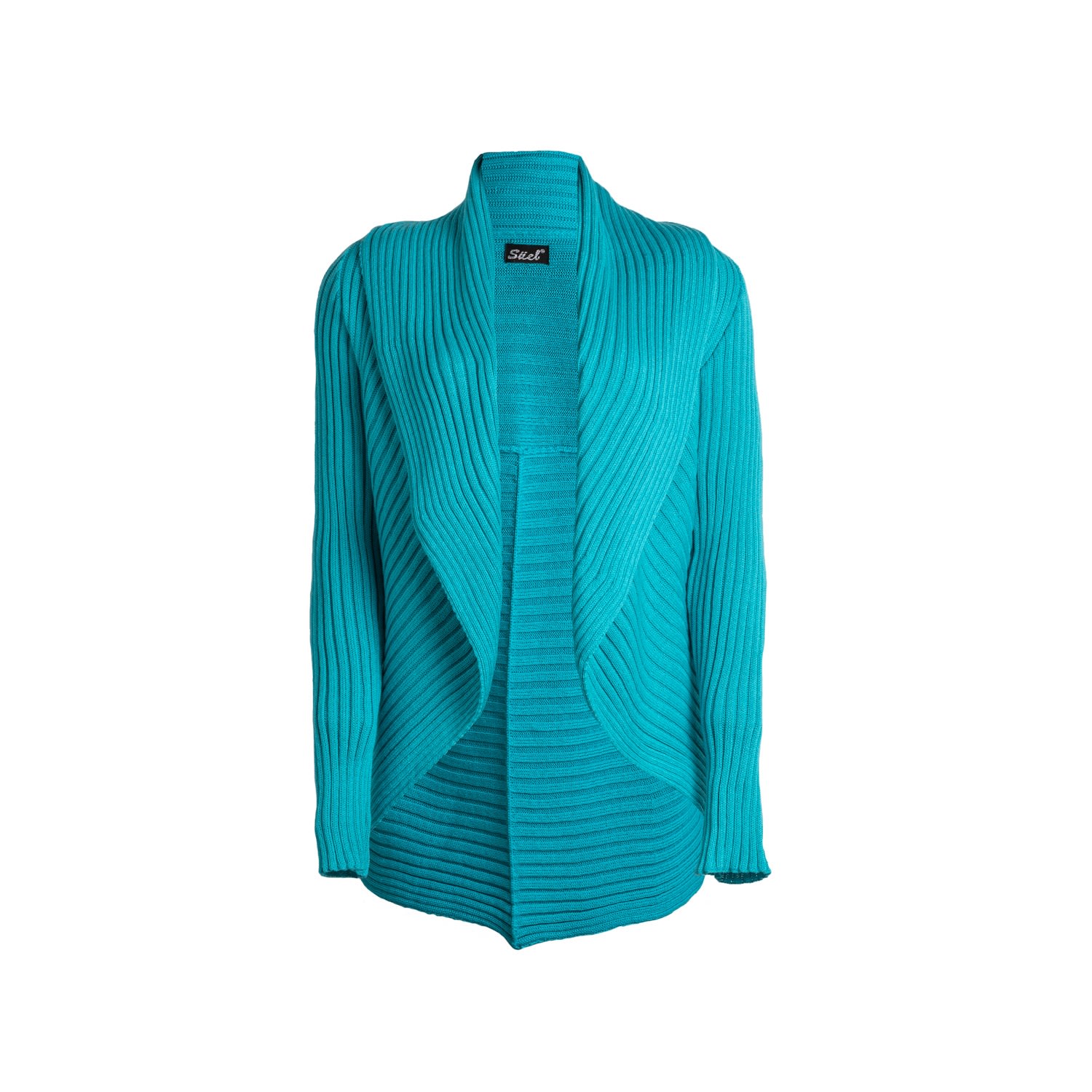 Women’s Blue Ribbed Round Cardigan Light Turquoise One Size Süel Knitwear