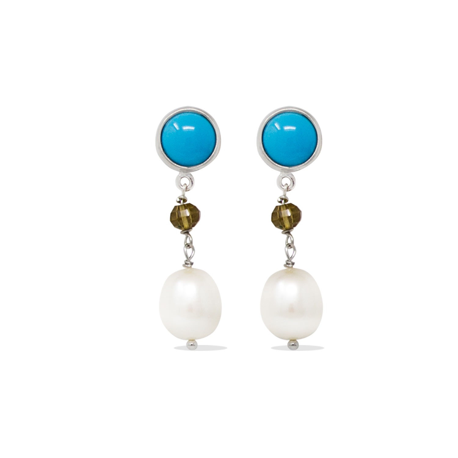 Women’s Blue Turquoise, Smoky Quartz & Pearl Earrings Vintouch Italy