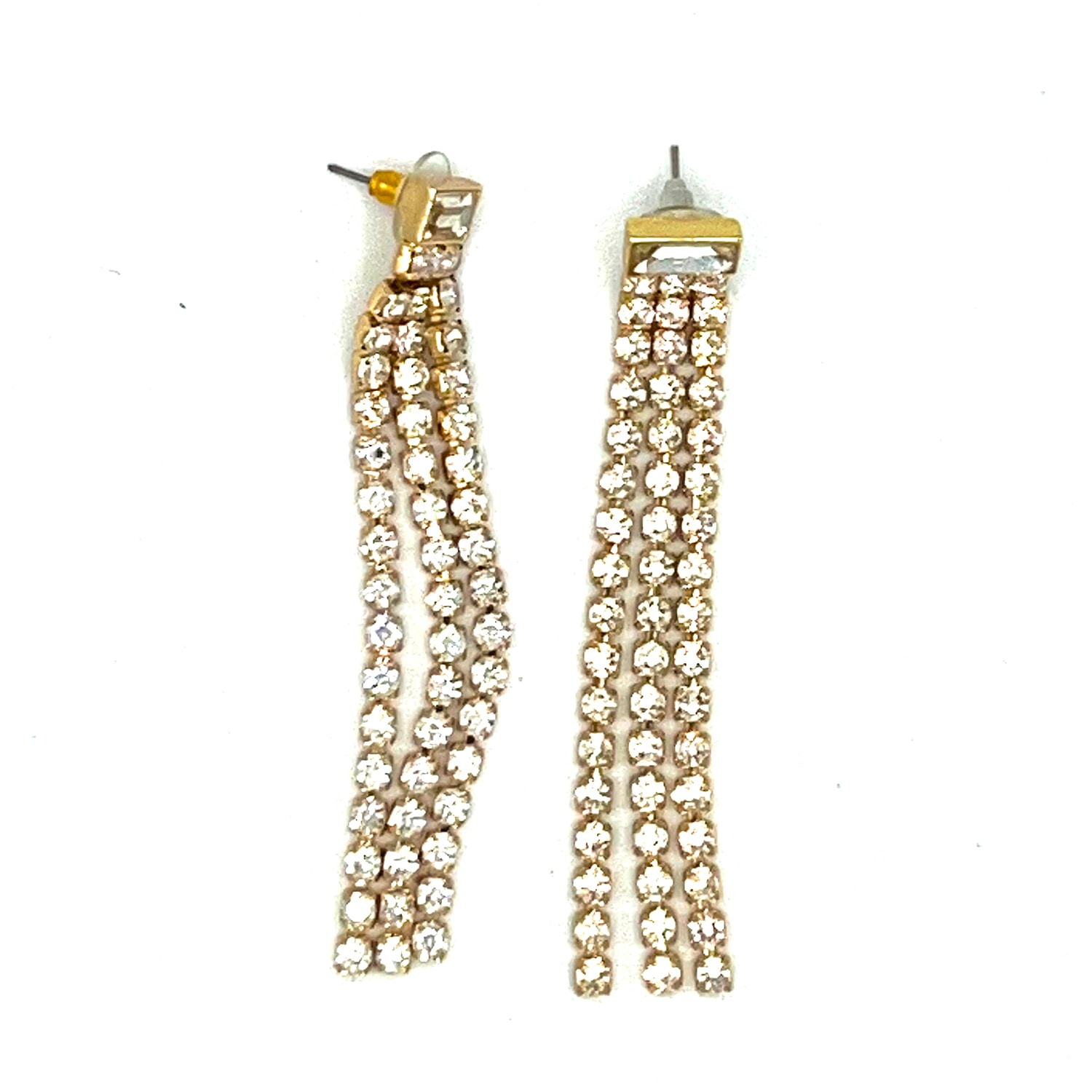 9design Women's Statement Earrings With Baguette Rhinestone Top & Chain Fringe - Gold Plated