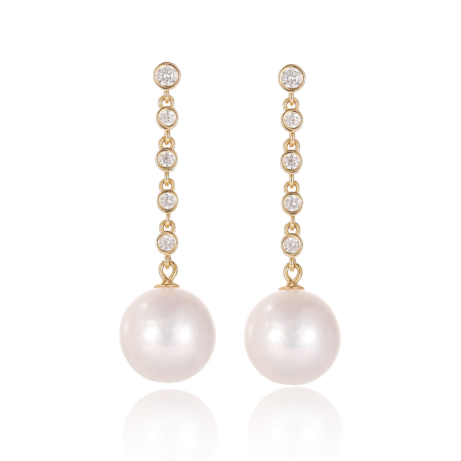 Women’s Electra Gold Vermeil Diamond Rivière Pearl Drop Earrings Classicharms