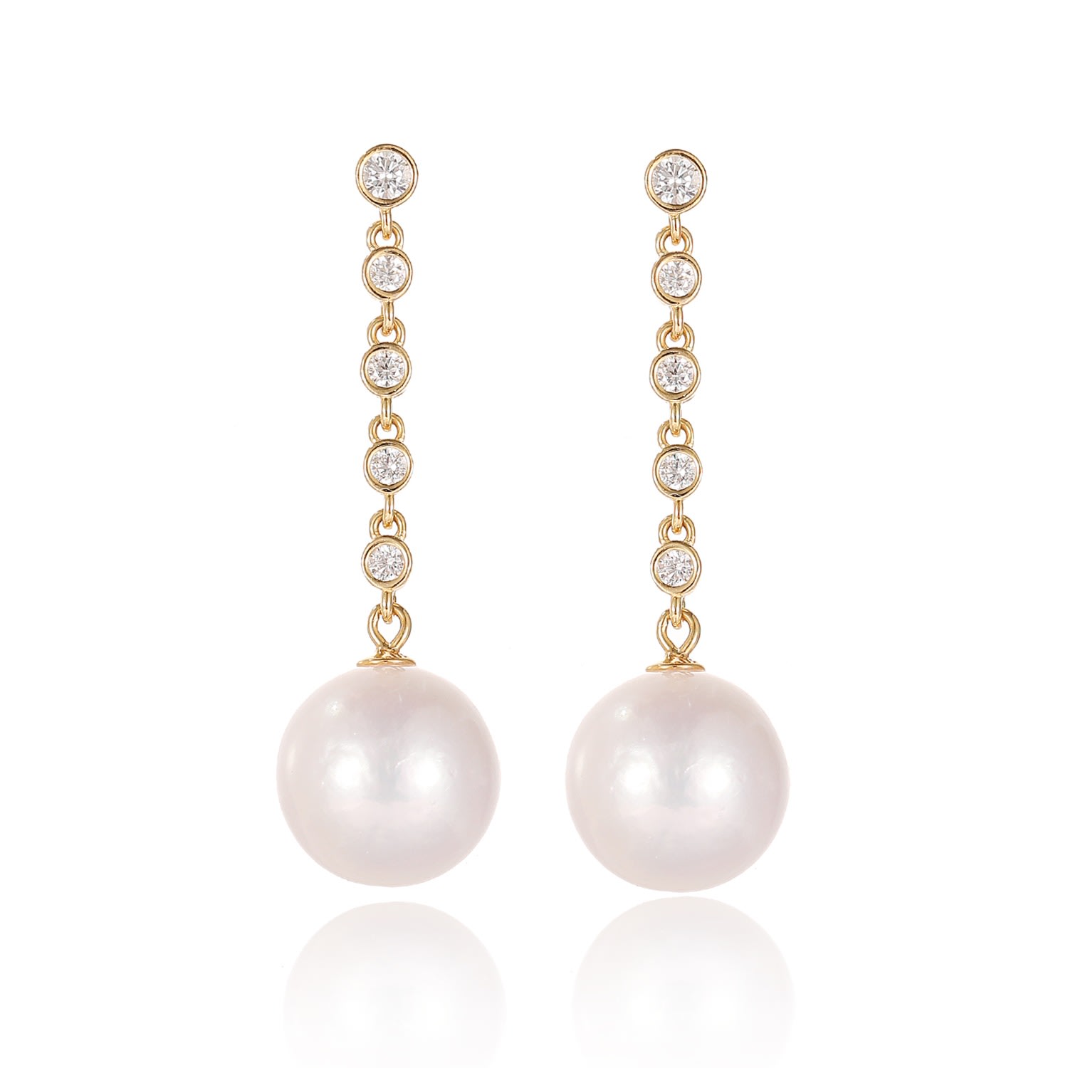 Women’s Electra Gold Vermeil Diamond Rivire Pearl Drop Earrings Classicharms