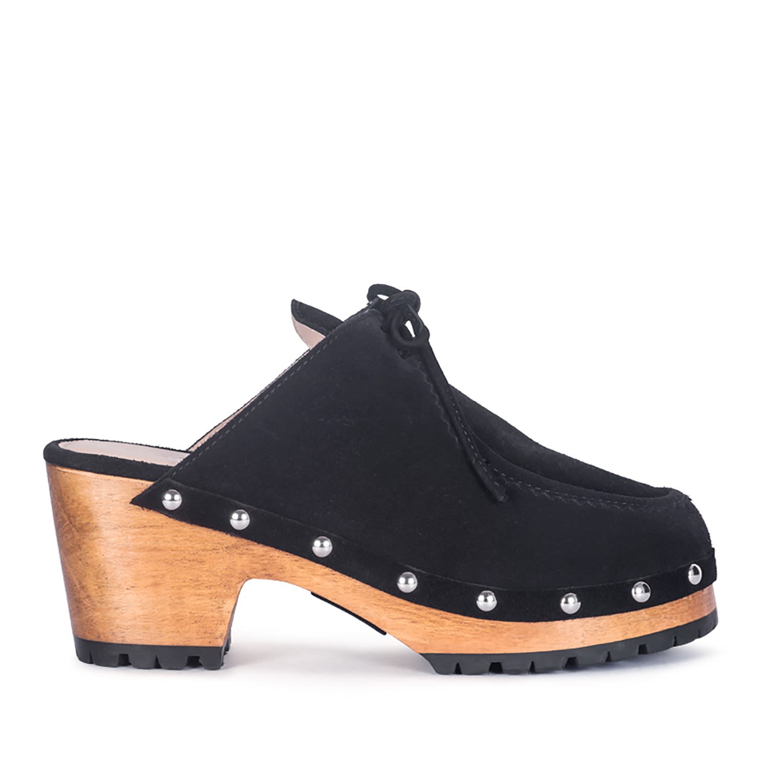 Rag & Co Women's Iroko Suede Tie Detail Stud Clogs In Black In Black