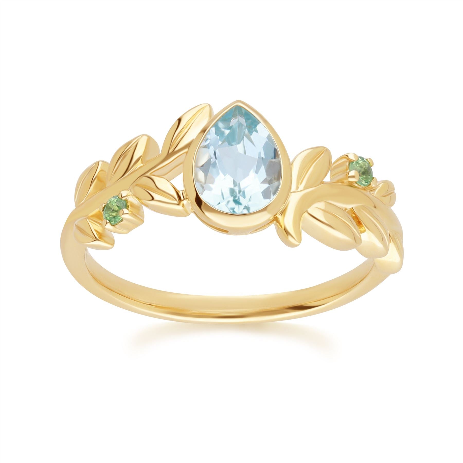 Women’s Gold / Blue Sky Blue Topaz & Tsavorite Ring In Yellow Gold Gemondo