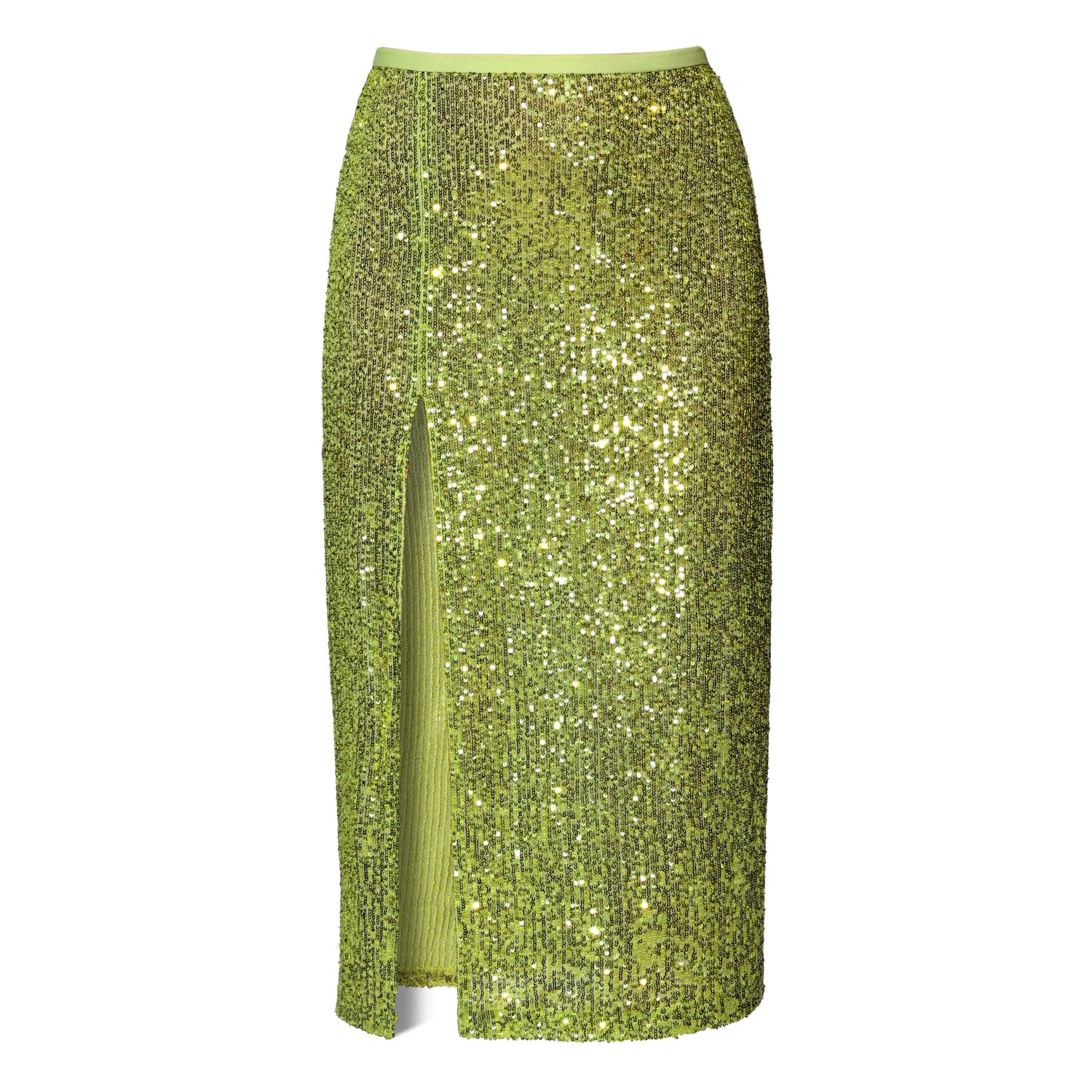 Aggi By Halewski Women's Yellow Zuza Lemon Sparkle Sequin Midi Skirt With Slit In Yellow