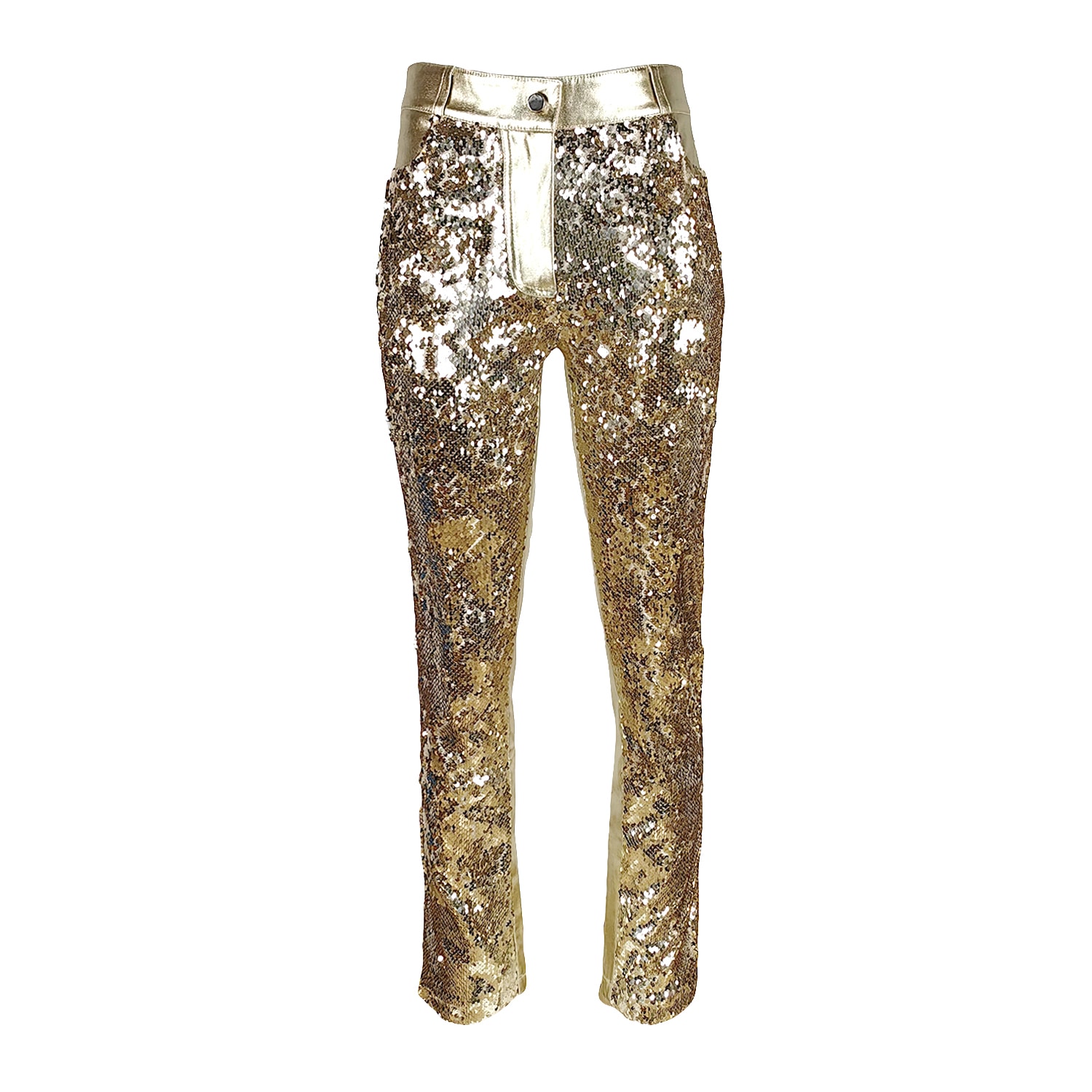 Lalipop Design Women's Double-sided Gold Sequined & Gold Metallic Cotton Blend Pants