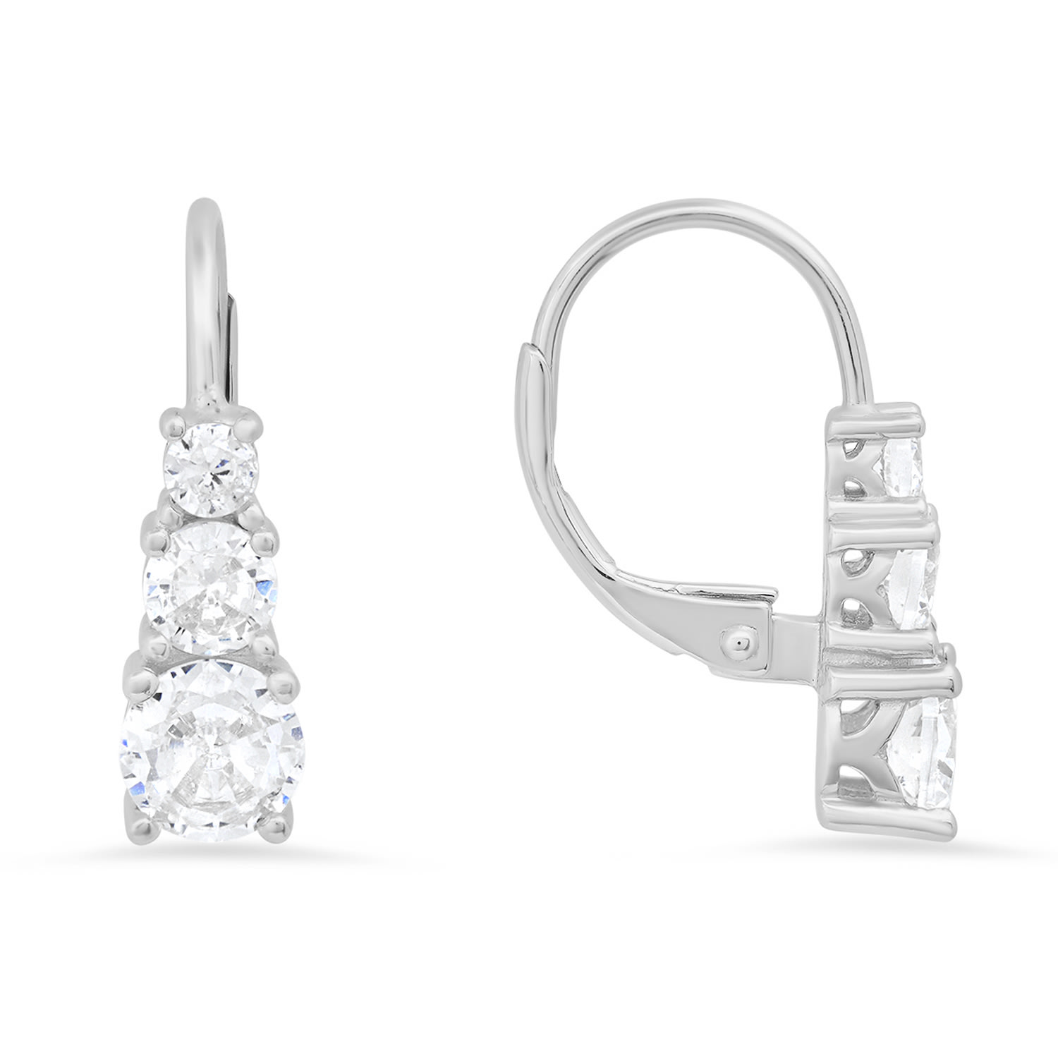 Kylie Harper Women's Three Stone Diamond Cz Leverback Earrings In Sterling Silver